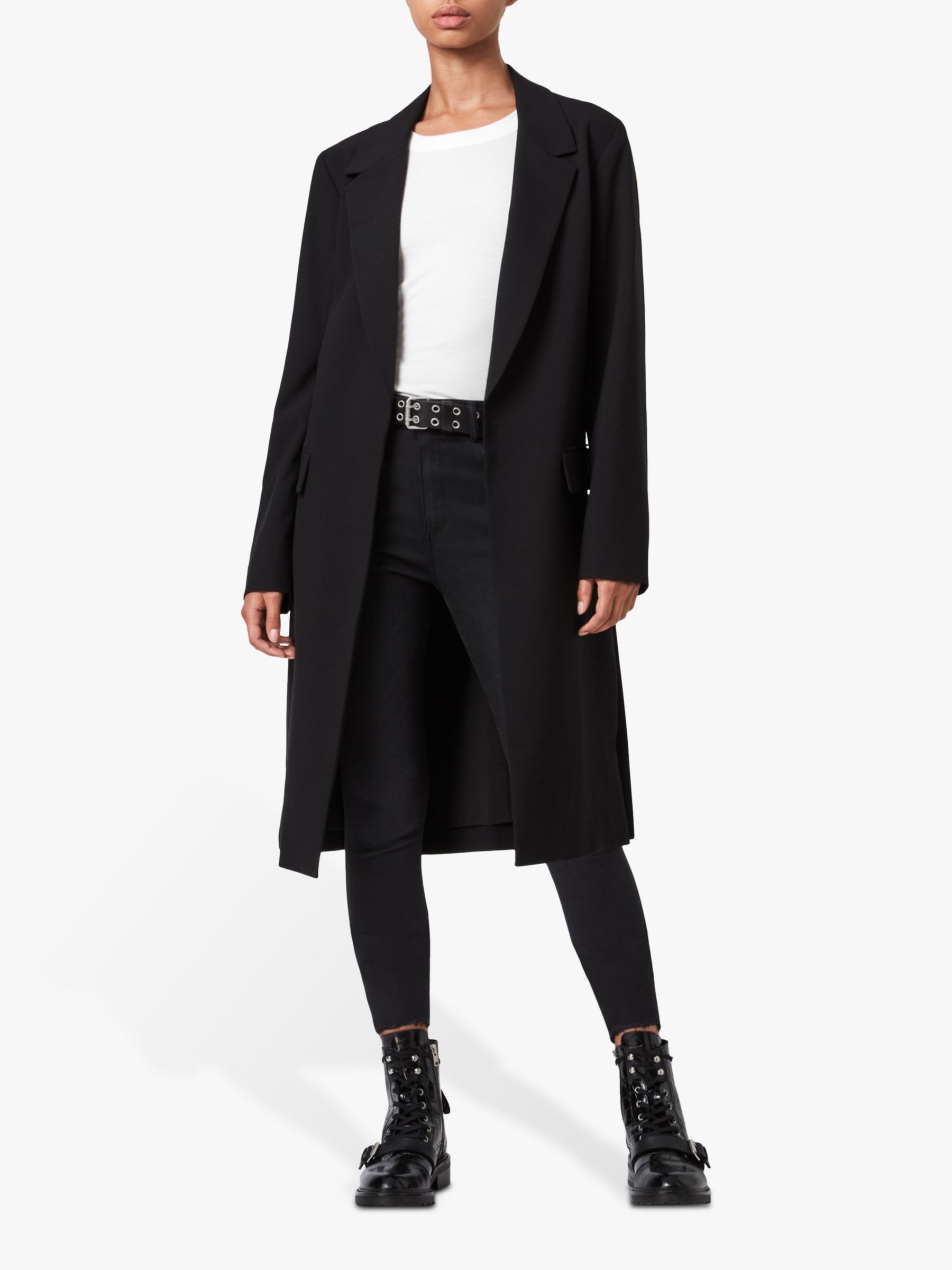 AllSaints Aleida Duster Coat, Black at John Lewis & Partners