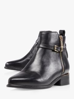 Dune Pop Leather Buckle Trim Ankle Boots, Black, 3