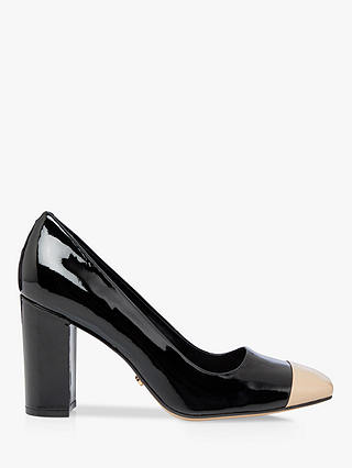 Dune Blanko Leather Contrast Toe Block Heel Court Shoes, Black