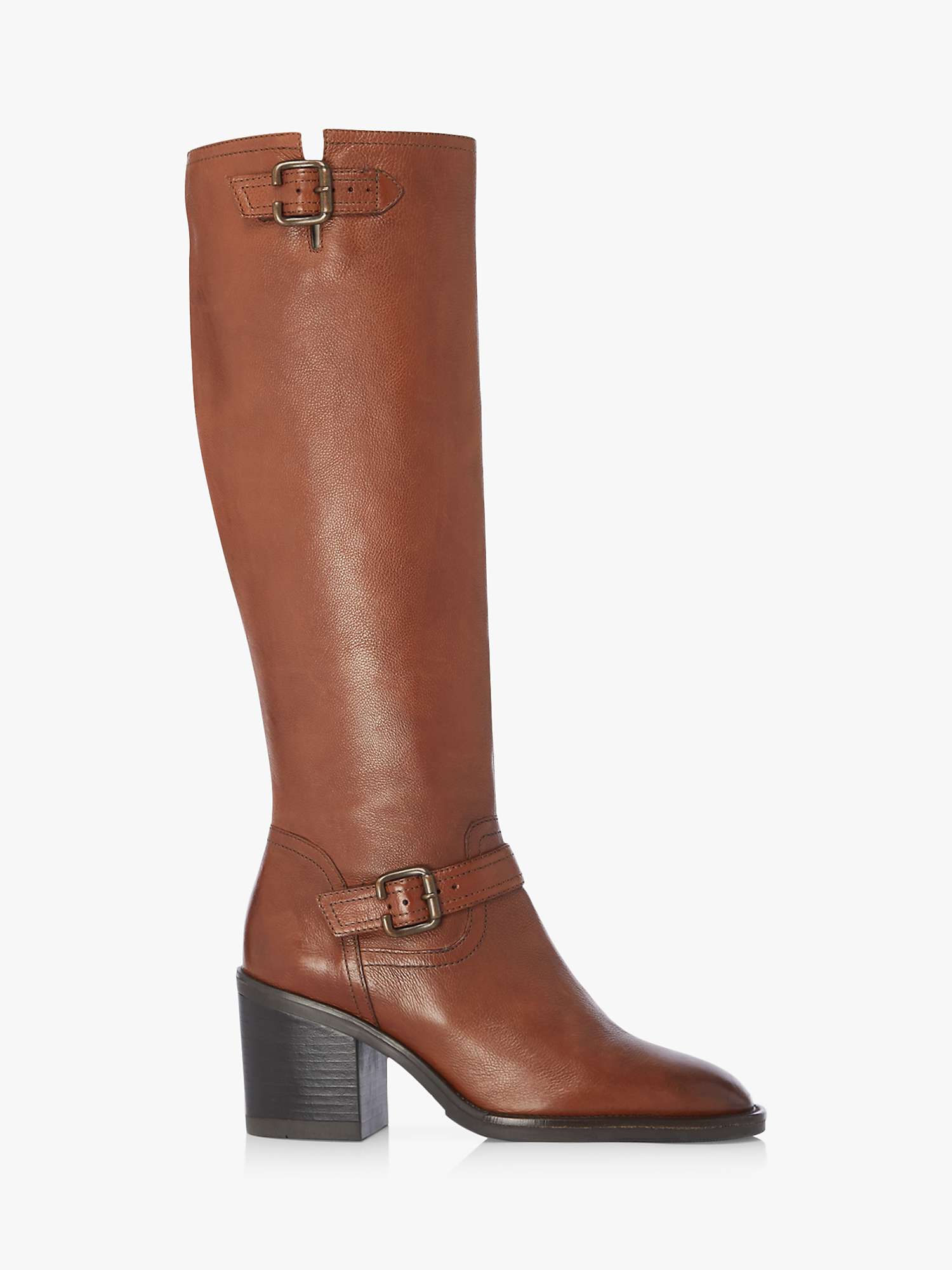 Buy Dune Trelis Leather Double Buckle Block Heel Knee High Boots Online at johnlewis.com