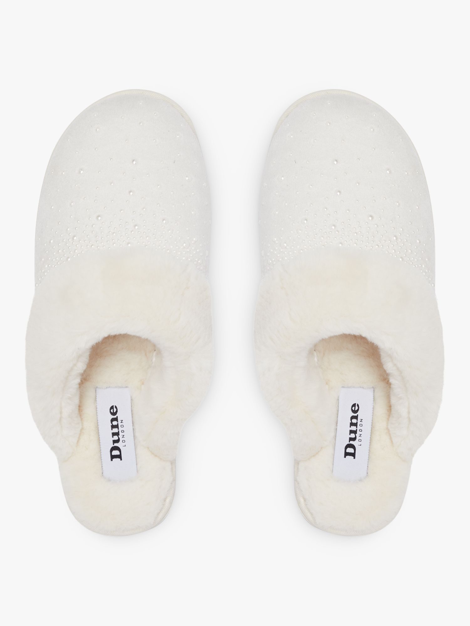 Dune Snoozes Faux Fur Embellished Slippers, Cream at John Lewis & Partners