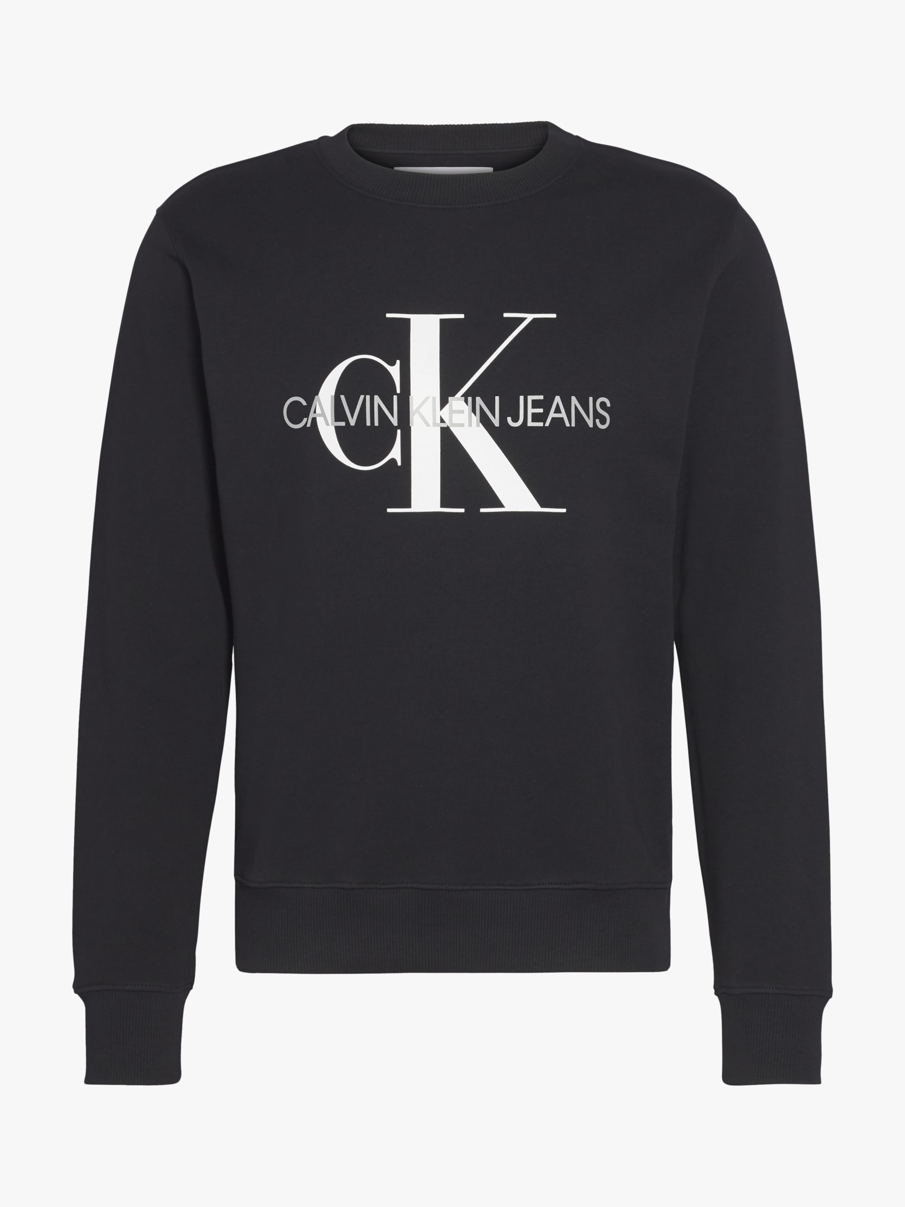 jeans bericht Economie Calvin Klein Jeans Cotton Logo Crew Neck Sweatshirt, CK Black at John Lewis  & Partners