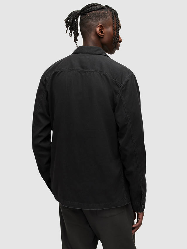 AllSaints Spotter Slim Fit Military Shirt, Black at John Lewis & Partners
