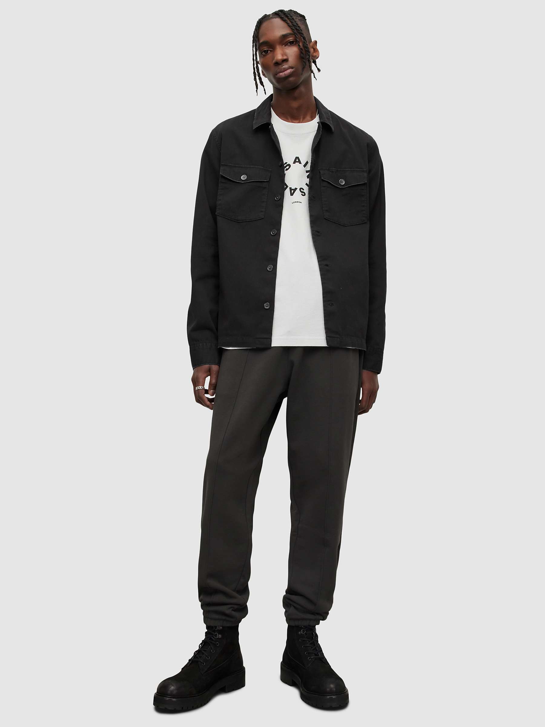 AllSaints Spotter Slim Fit Military Shirt, Black at John Lewis & Partners