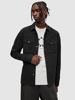 AllSaints Spotter Slim Fit Military Shirt, Black