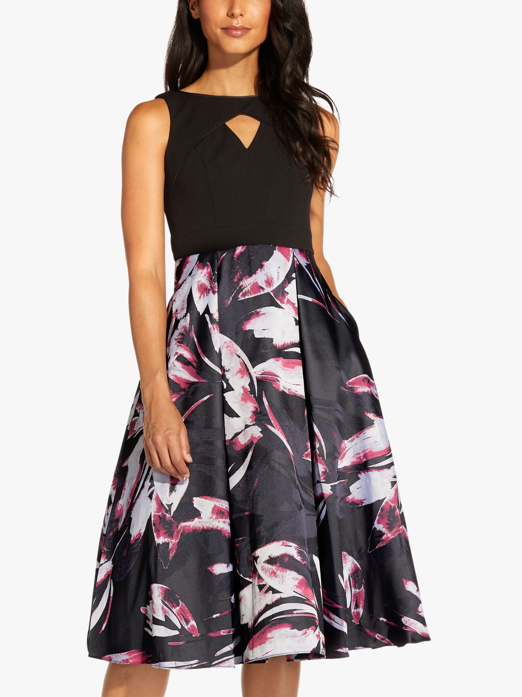 Adrianna Papell Jacquard Floral Knee Length Dress, Magenta/Multi