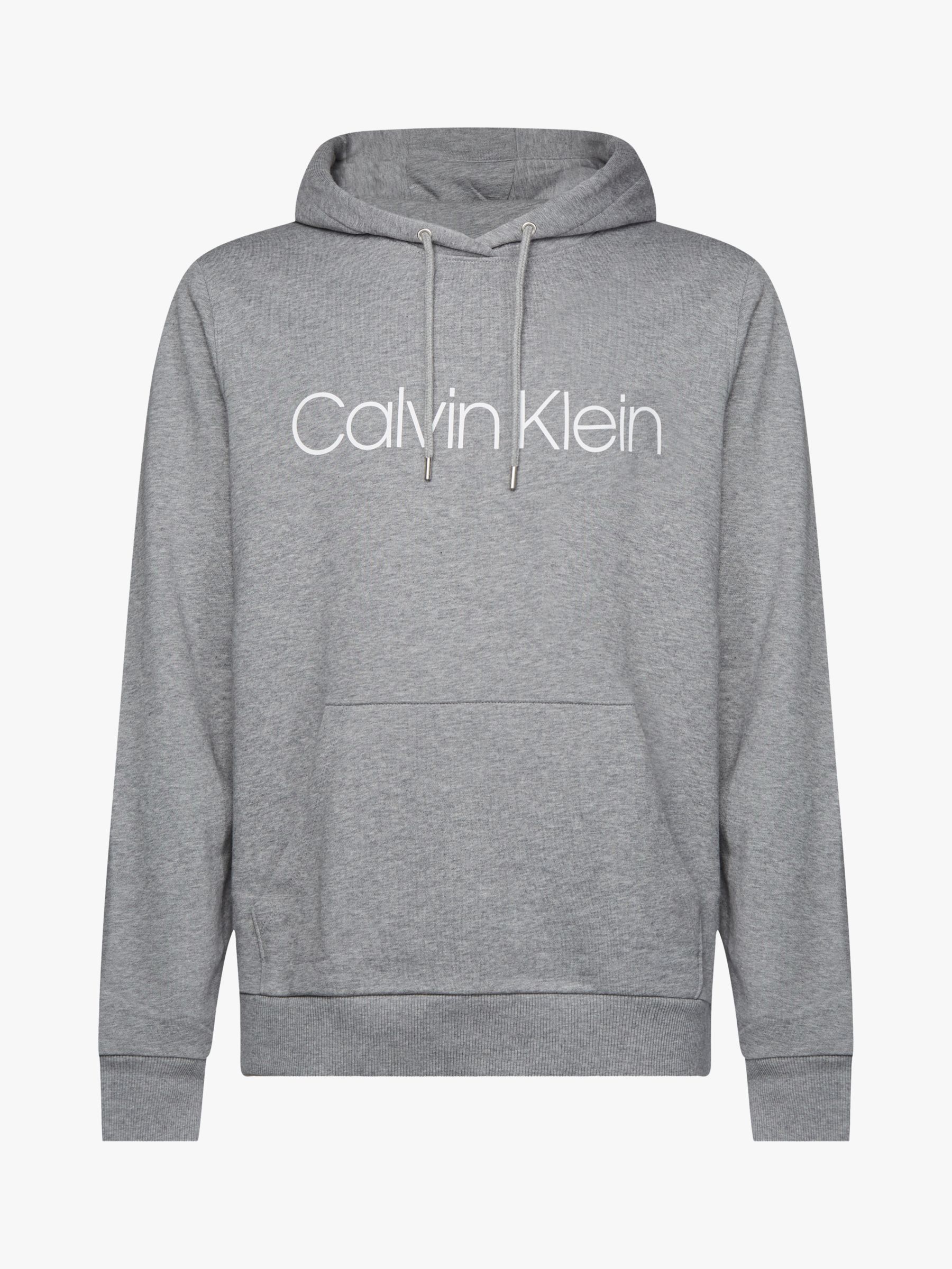 Calvin Klein Organic Cotton Logo Hoodie, Mid Grey Heather at John Lewis ...
