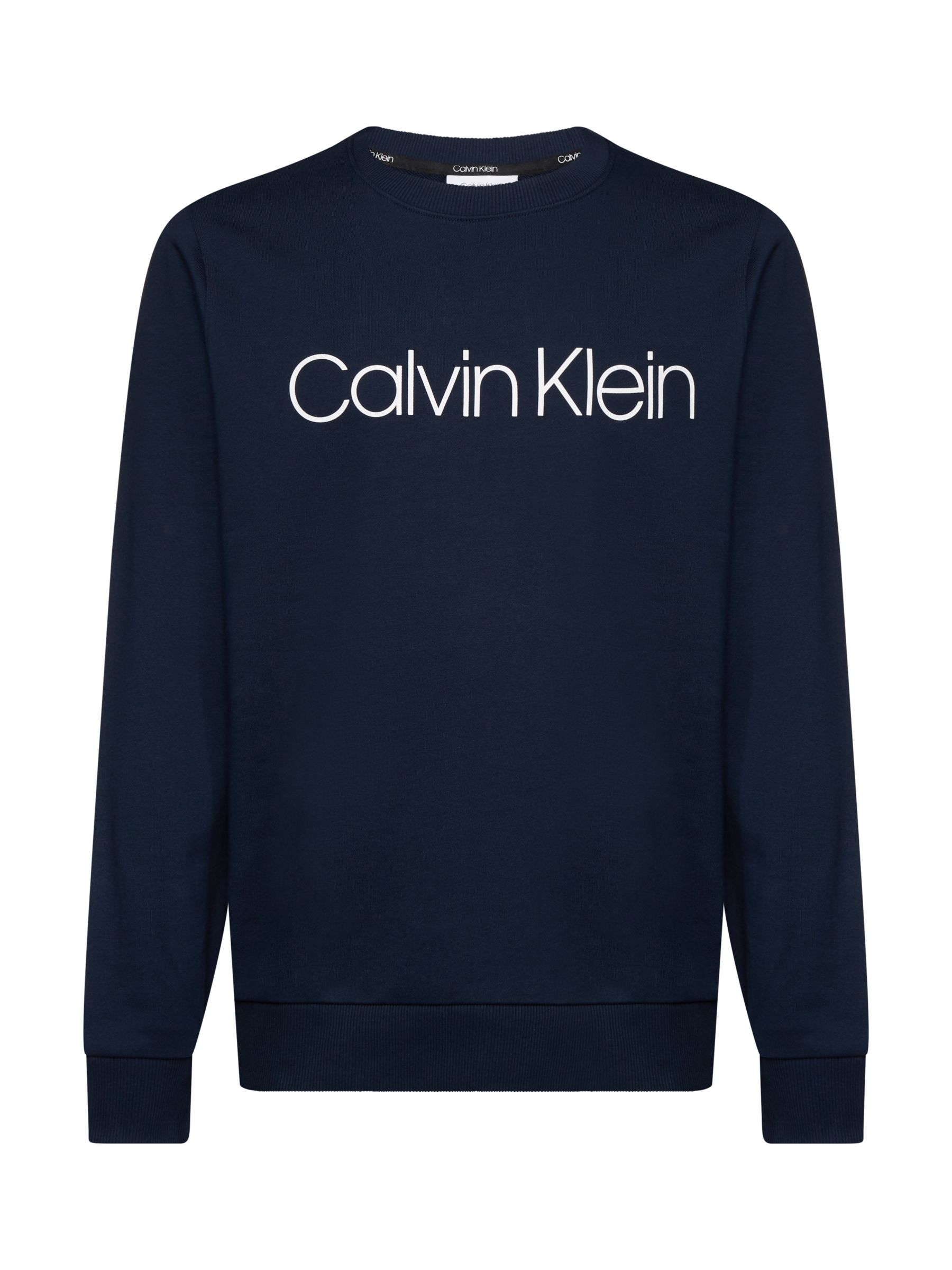 Calvin Klein Organic Cotton Logo Crew Neck Sweatshirt, Calvin Navy at ...