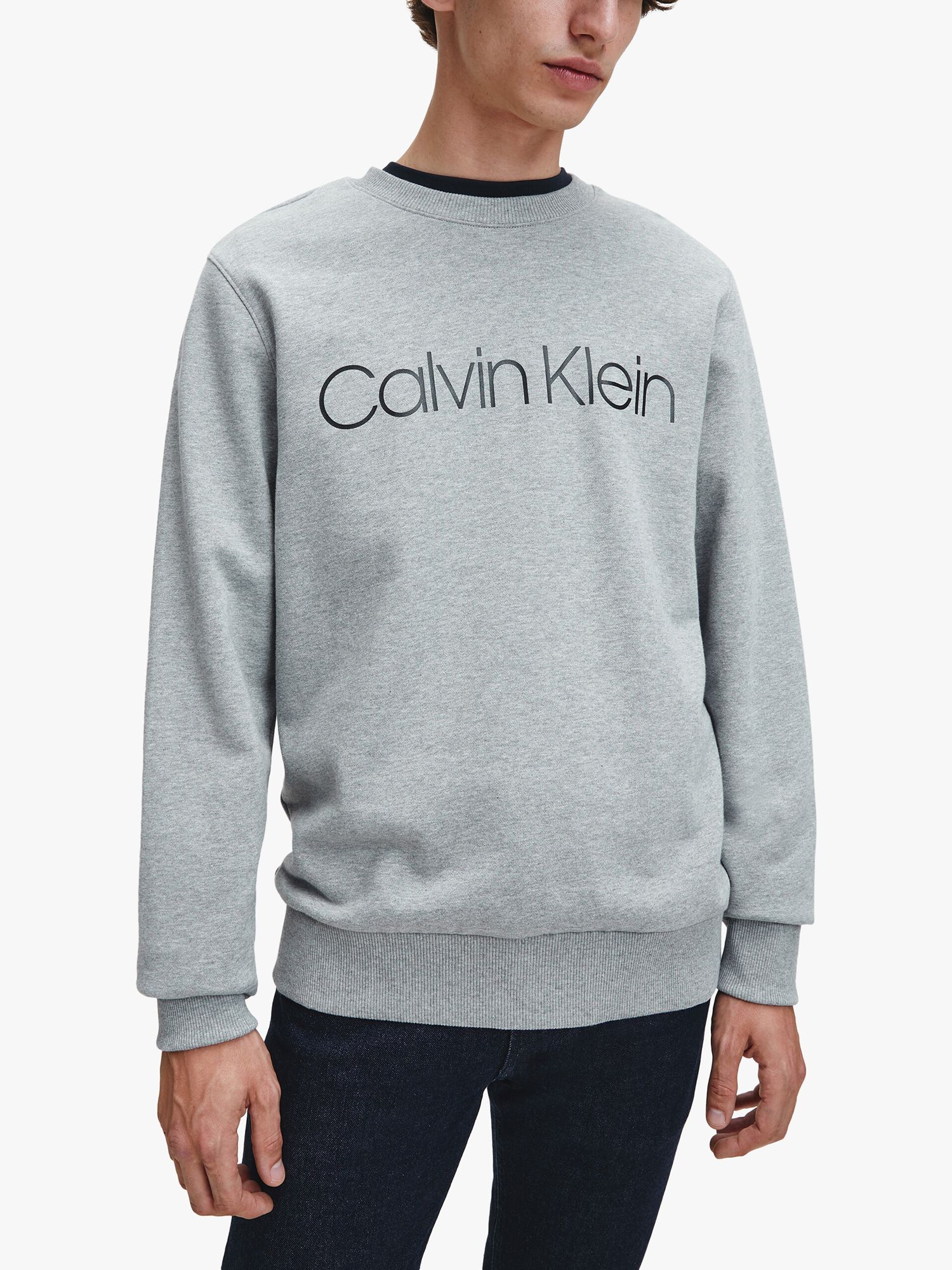 Calvin Klein Organic Cotton Logo Crew Neck Sweatshirt, Mid Grey Heather ...