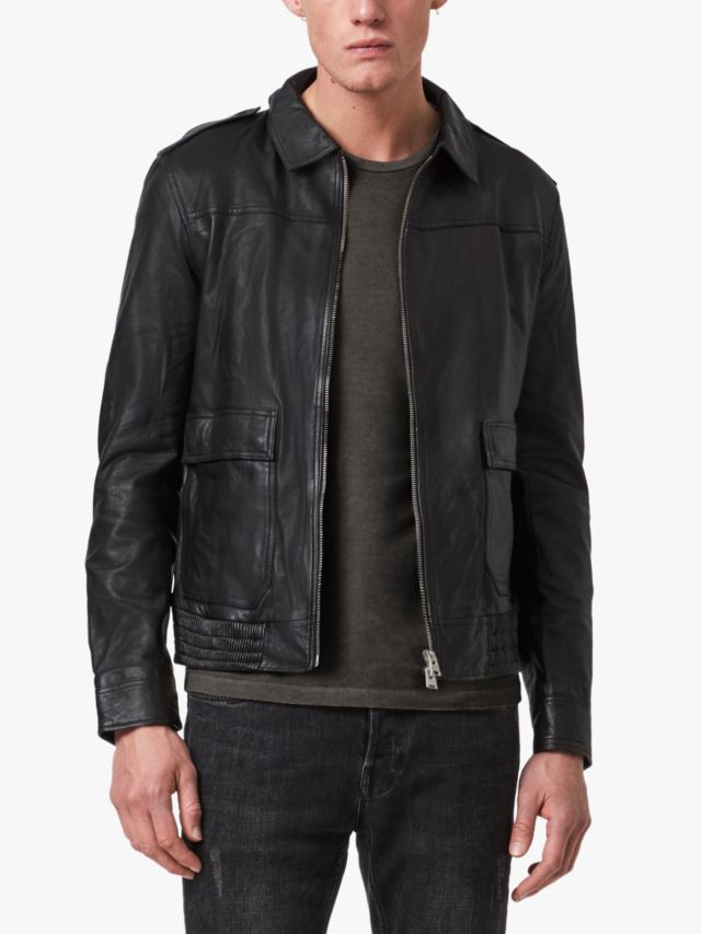 AllSaints Mack Leather Aviator Jacket, Black, XS