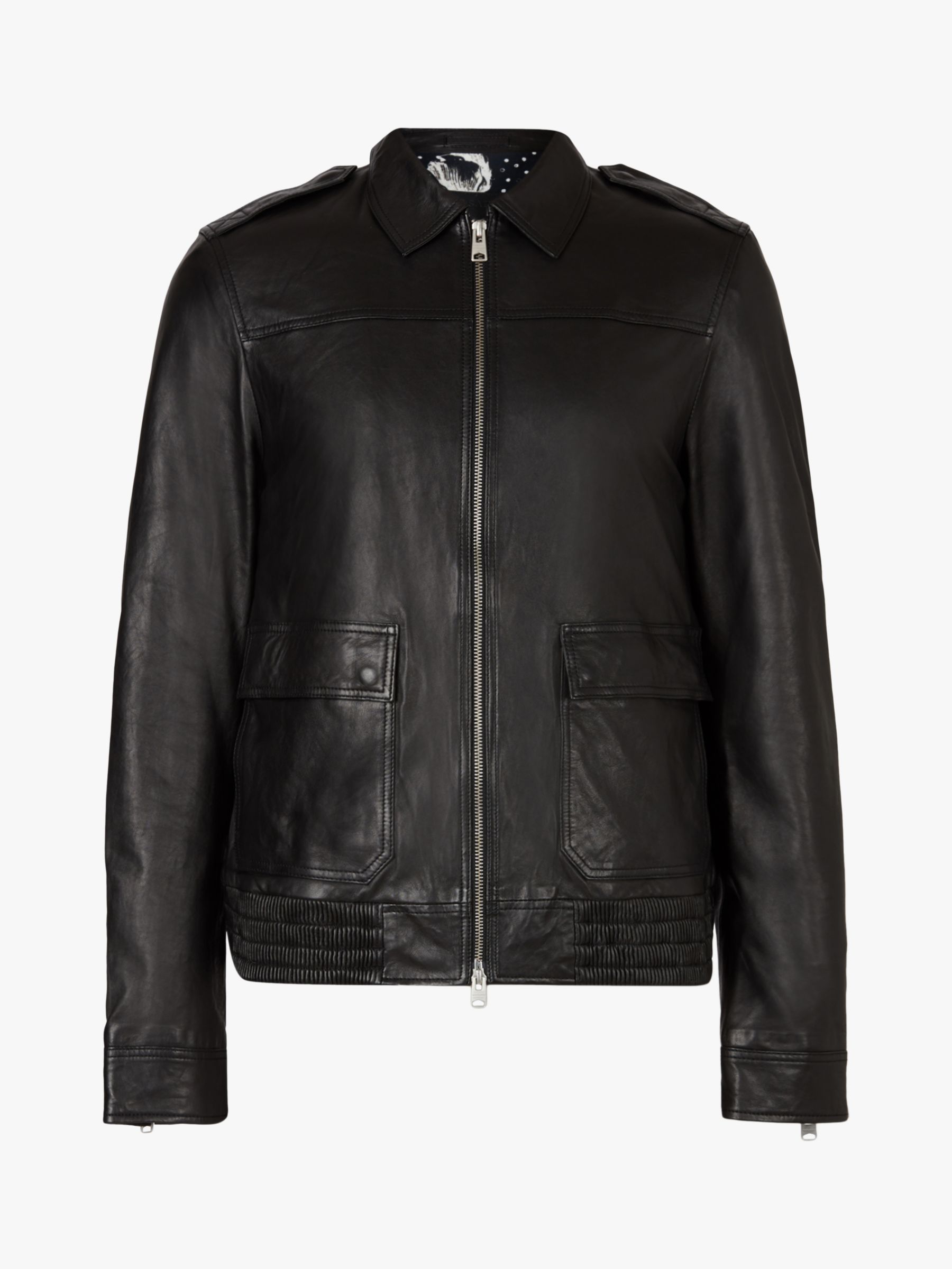 AllSaints Mack Leather Aviator Jacket, Black