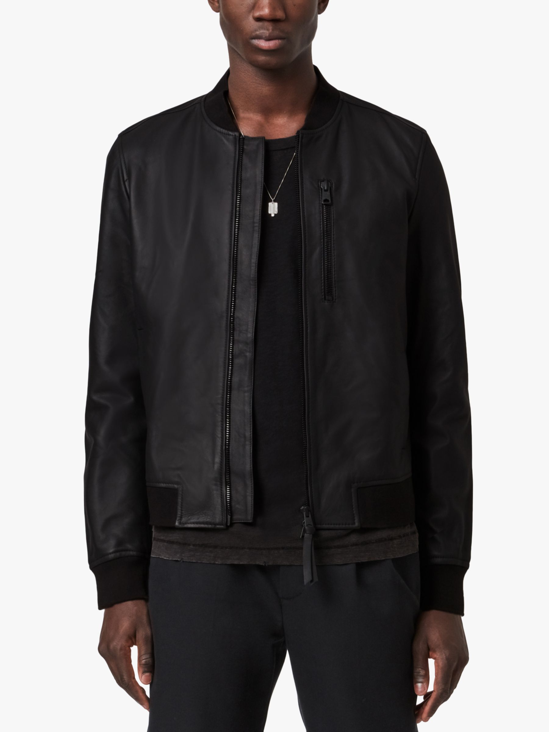 AllSaints Ivor Leather Bomber Jacket, Black
