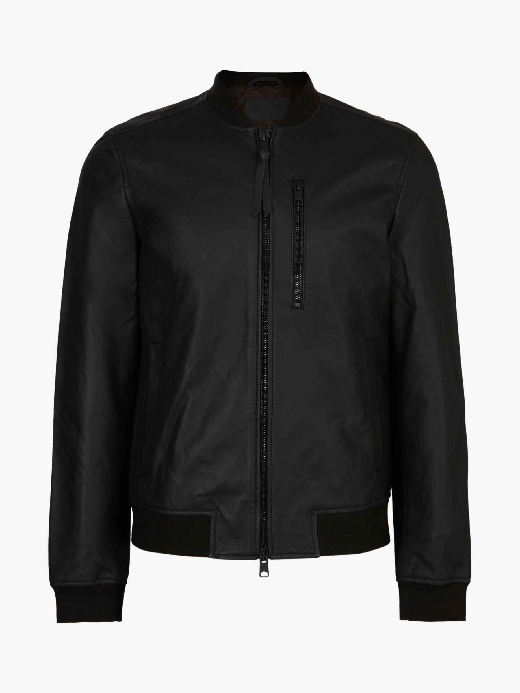 AllSaints Ivor Leather Bomber Jacket, Black at John Lewis & Partners