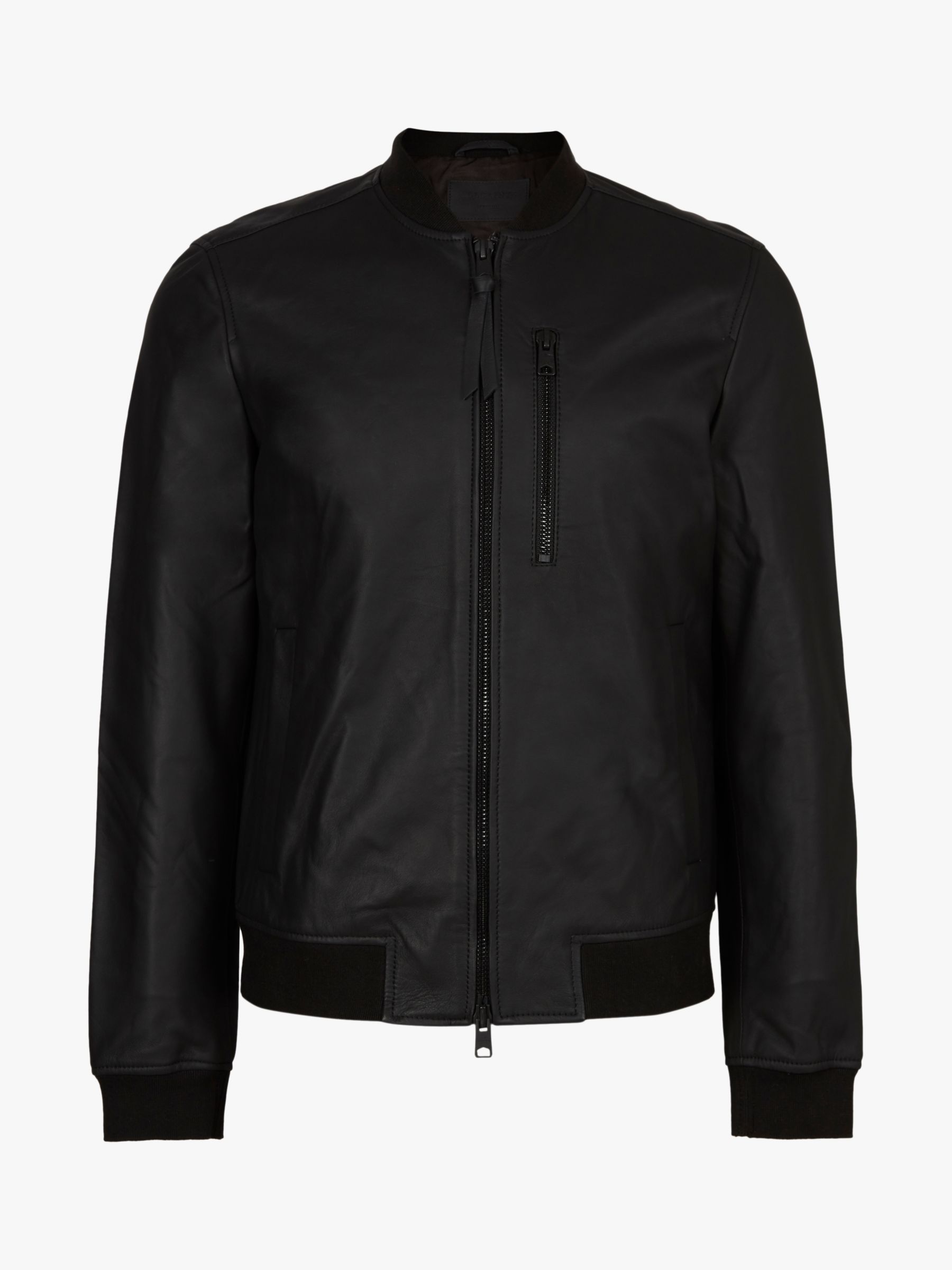 AllSaints Ivor Leather Bomber Jacket, Black