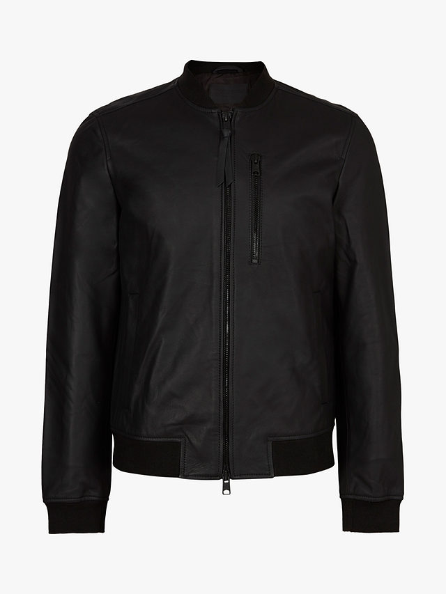 AllSaints Ivor Leather Bomber Jacket, Black, XS