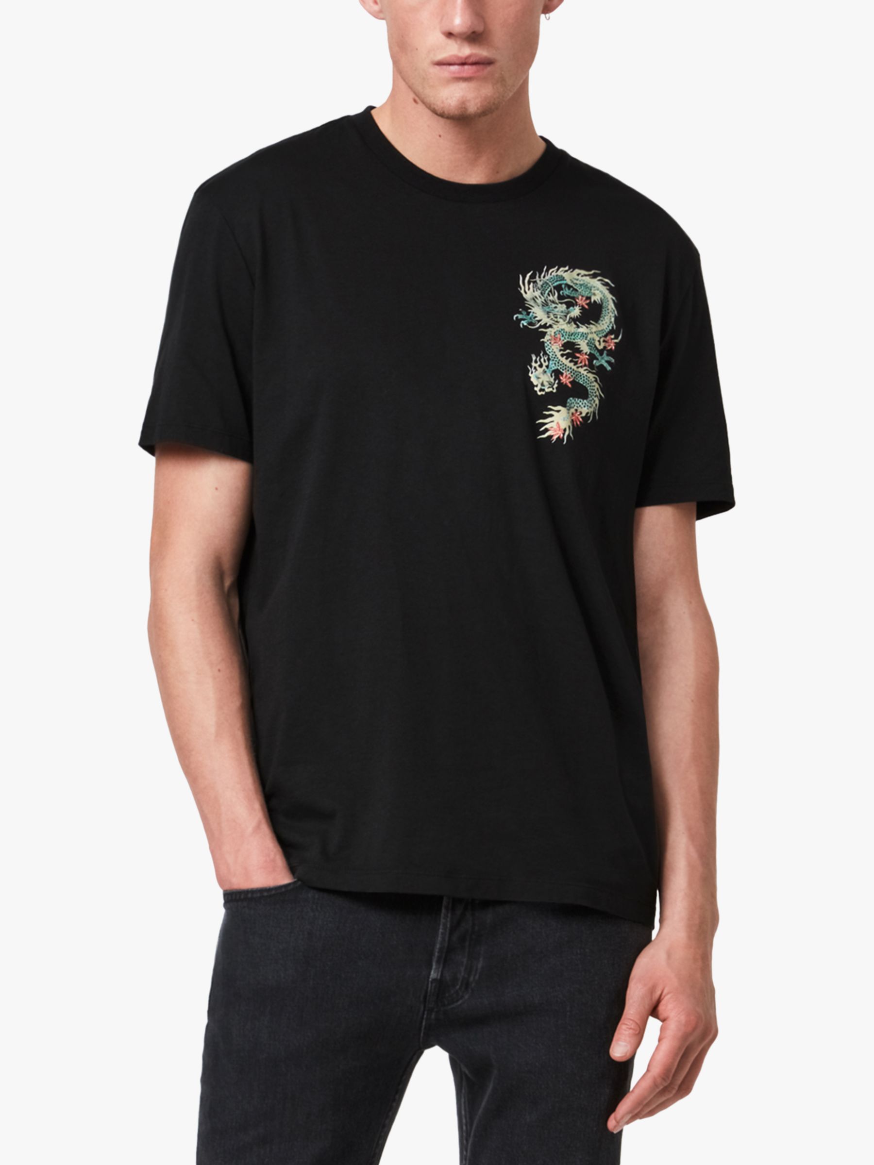 AllSaints Draak Dragon Graphic Short Sleeved T-Shirt, Jet Black