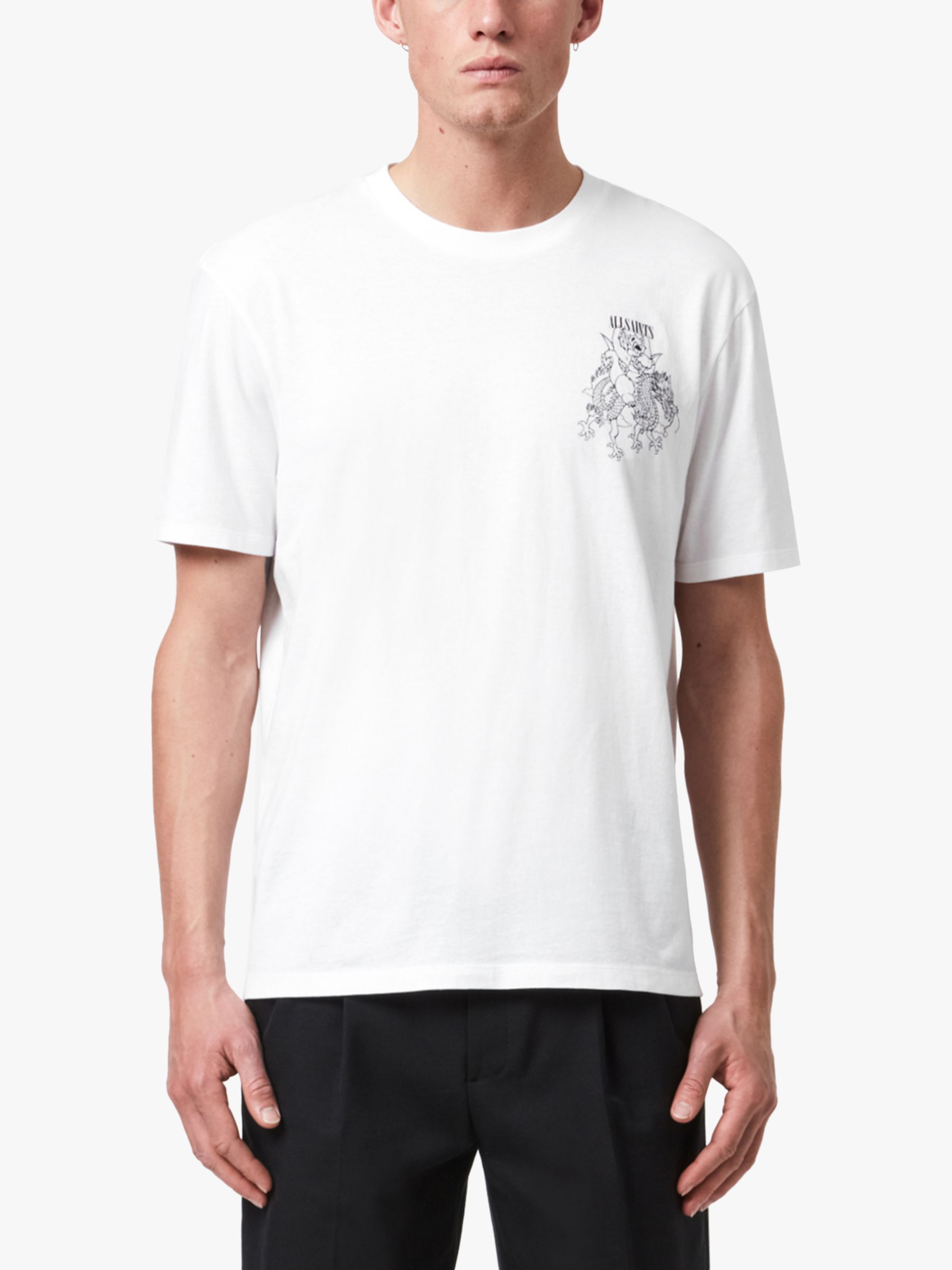 AllSaints Joyride Dragon Graphic Short Sleeved T-Shirt, Optic White/Jet ...