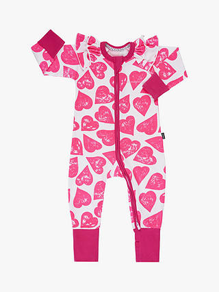 Bonds Baby Pop Goes My Heart Print Wondersuit, Pink/White