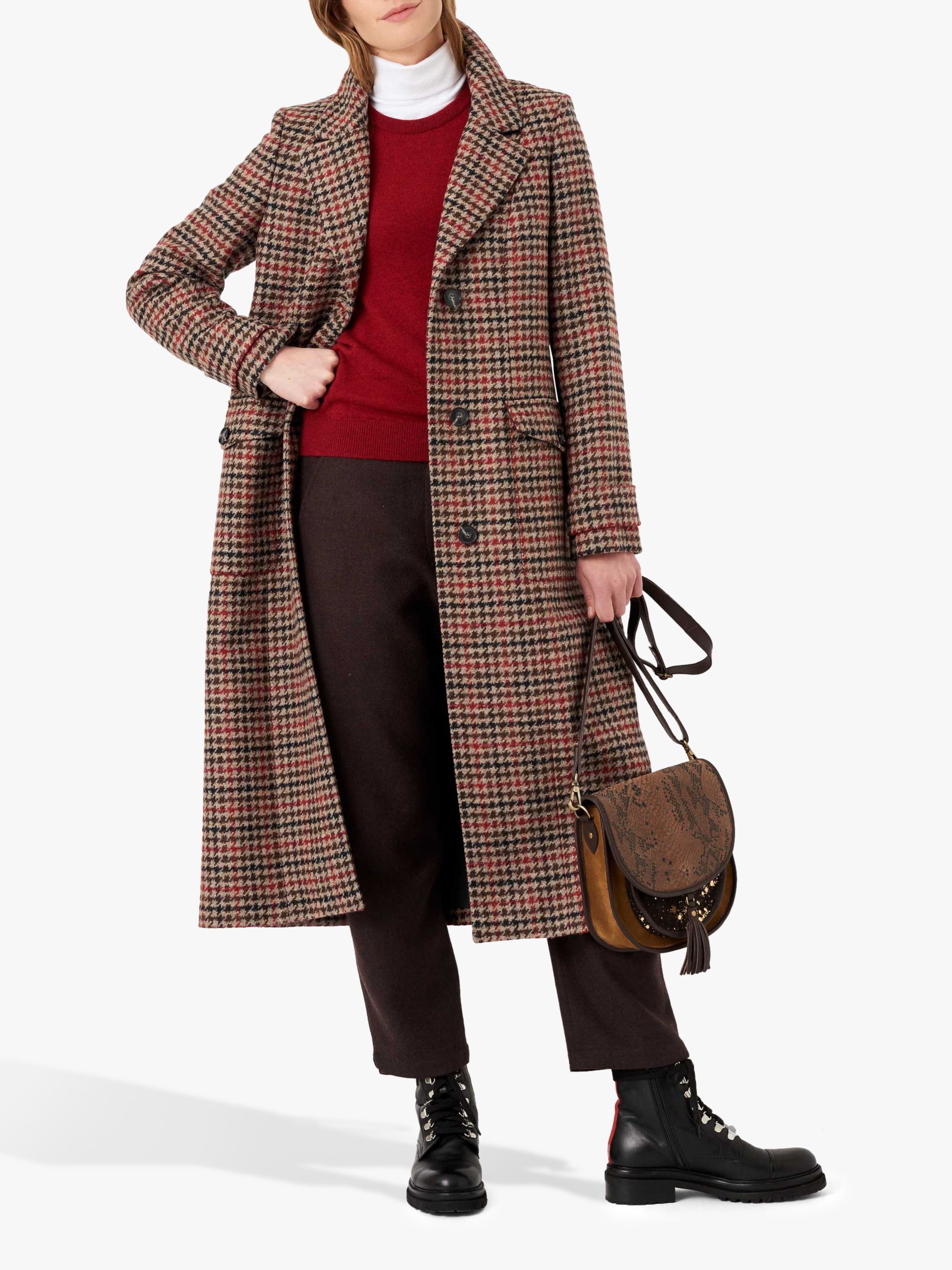 Brora Houndstooth Wool Coat, Otter Check at John Lewis & Partners