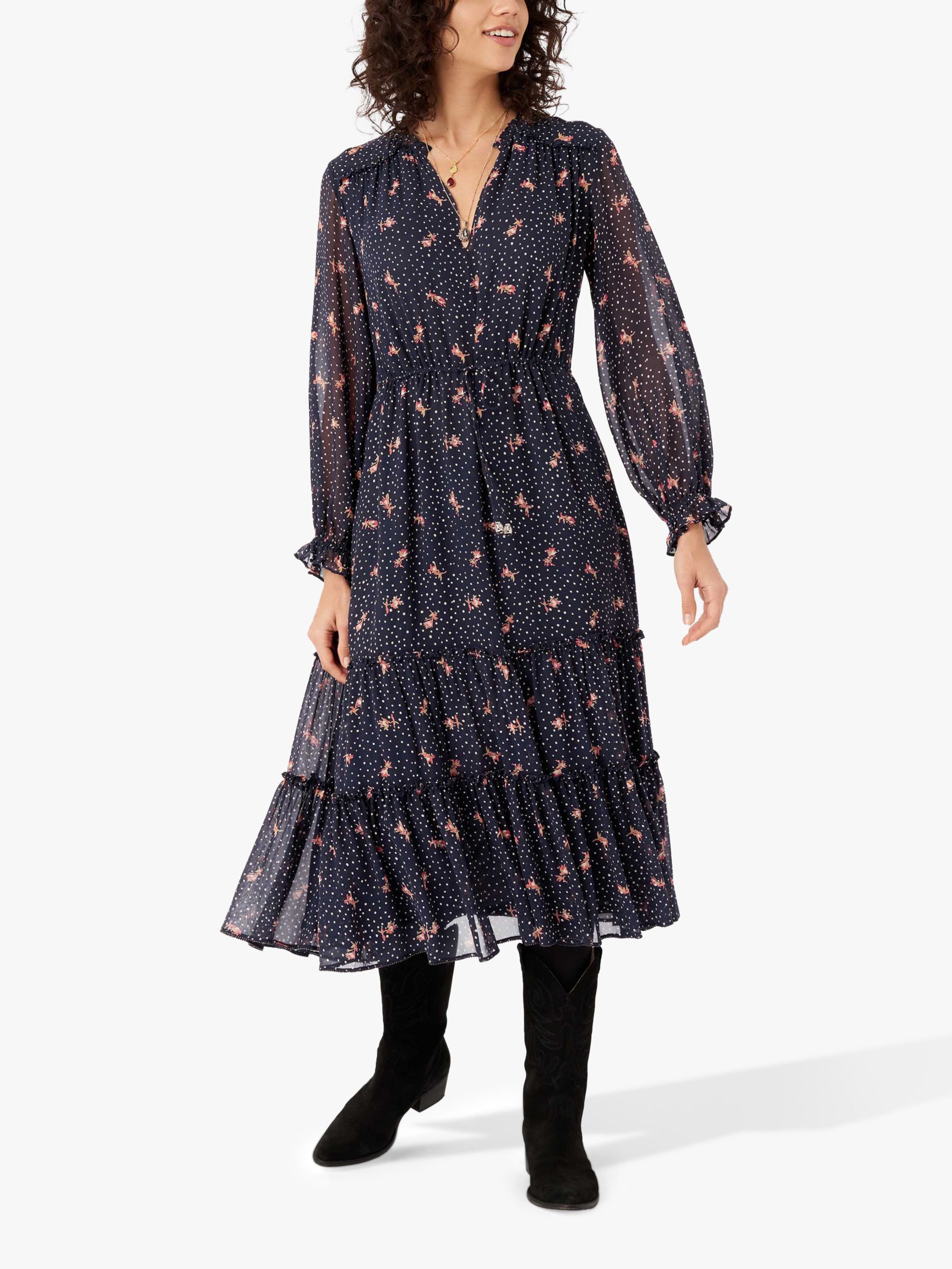 Brora Silk Spotted Midi Dress, Midnight at John Lewis & Partners