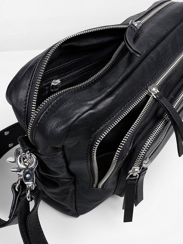 hush Angelina Stud Detail Leather Shoulder Bag, Black/Silver