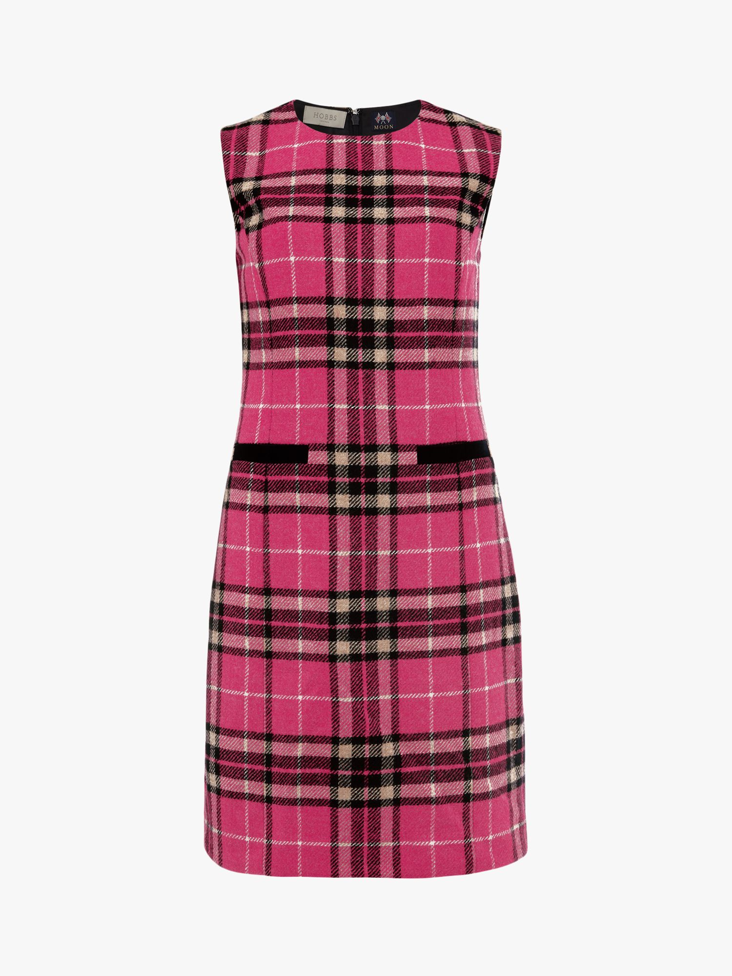 Hobbs Margot Checked Wool Shift Dress, Pink/Navy at John Lewis & Partners