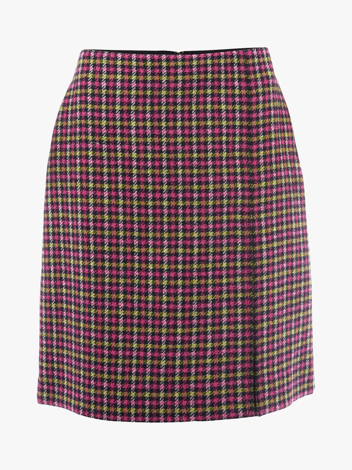 Hobbs Avery Pleat A-Line Checked Wool Skirt, Pink/Lime Green