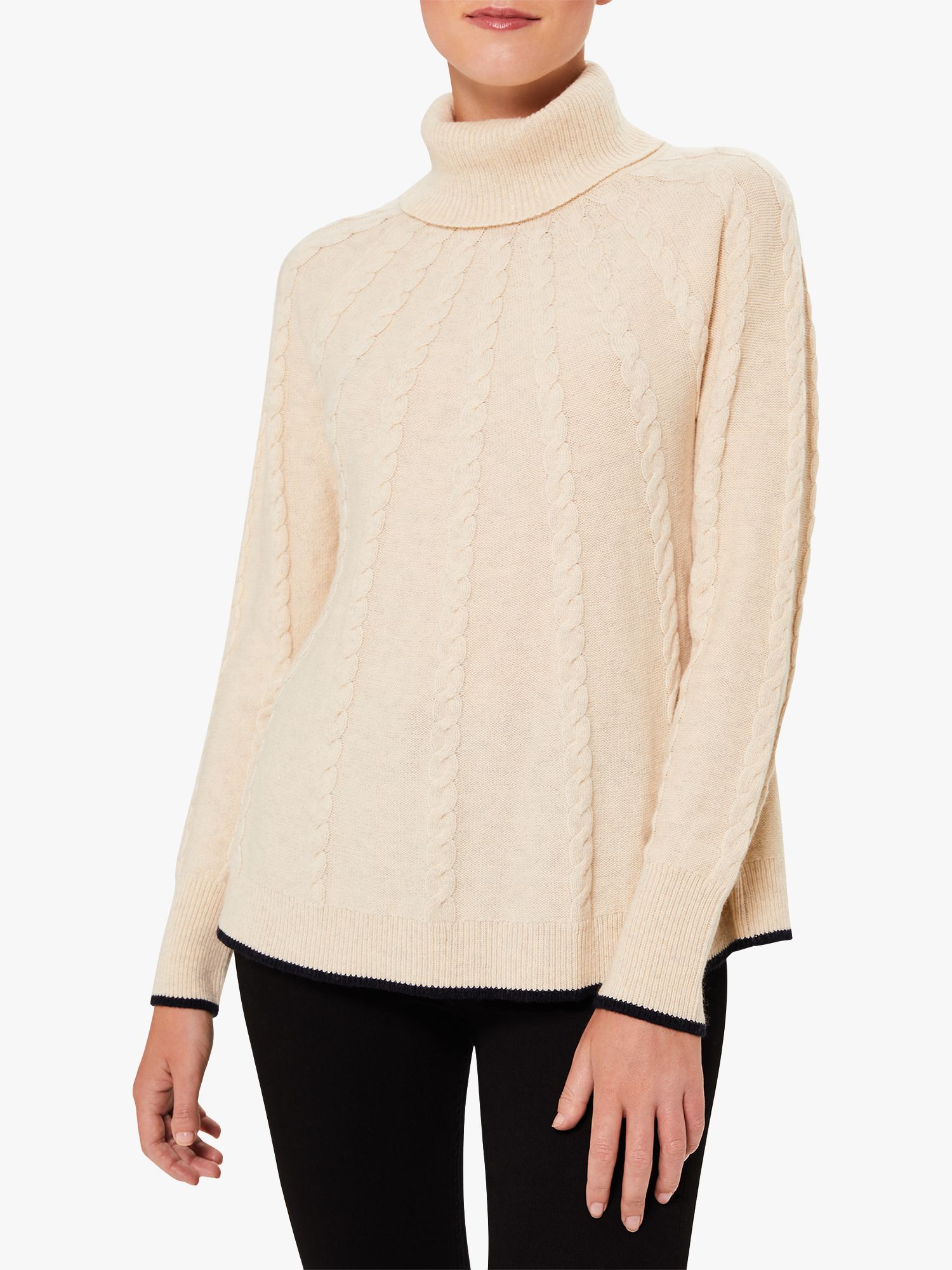 Hobbs Demi Cable Knit Jumper, Oatmeal/Navy