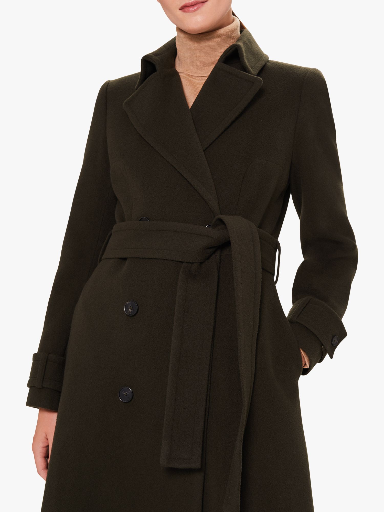 Hobbs Lori Wool Cashmere Blend Belted Long Coat Olive At John Lewis And Partners