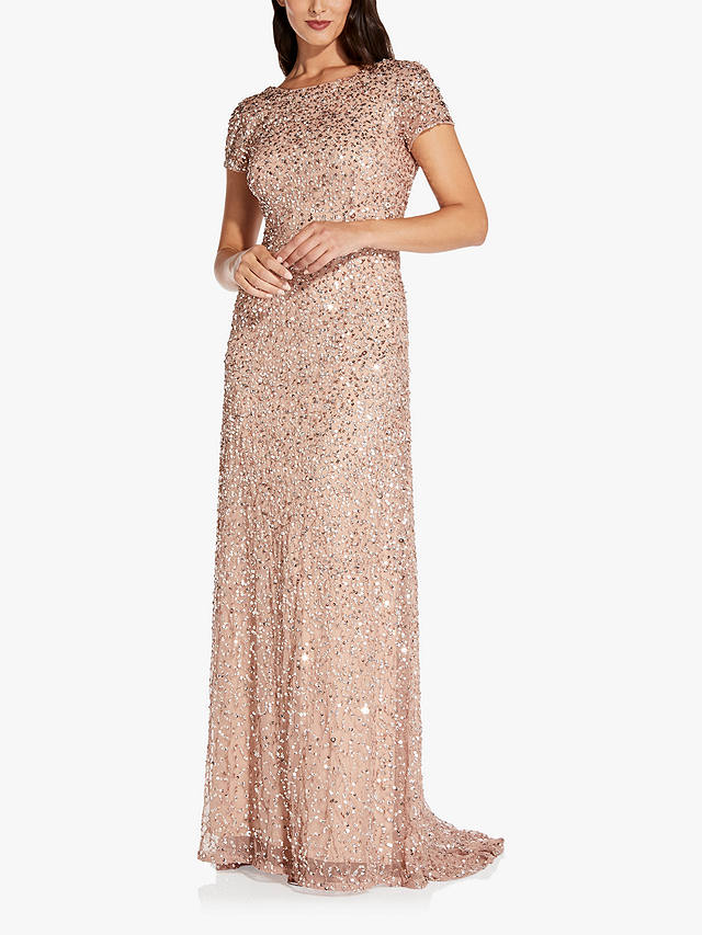 Adrianna Papell scoop neck Sequin Dress Rose Gold