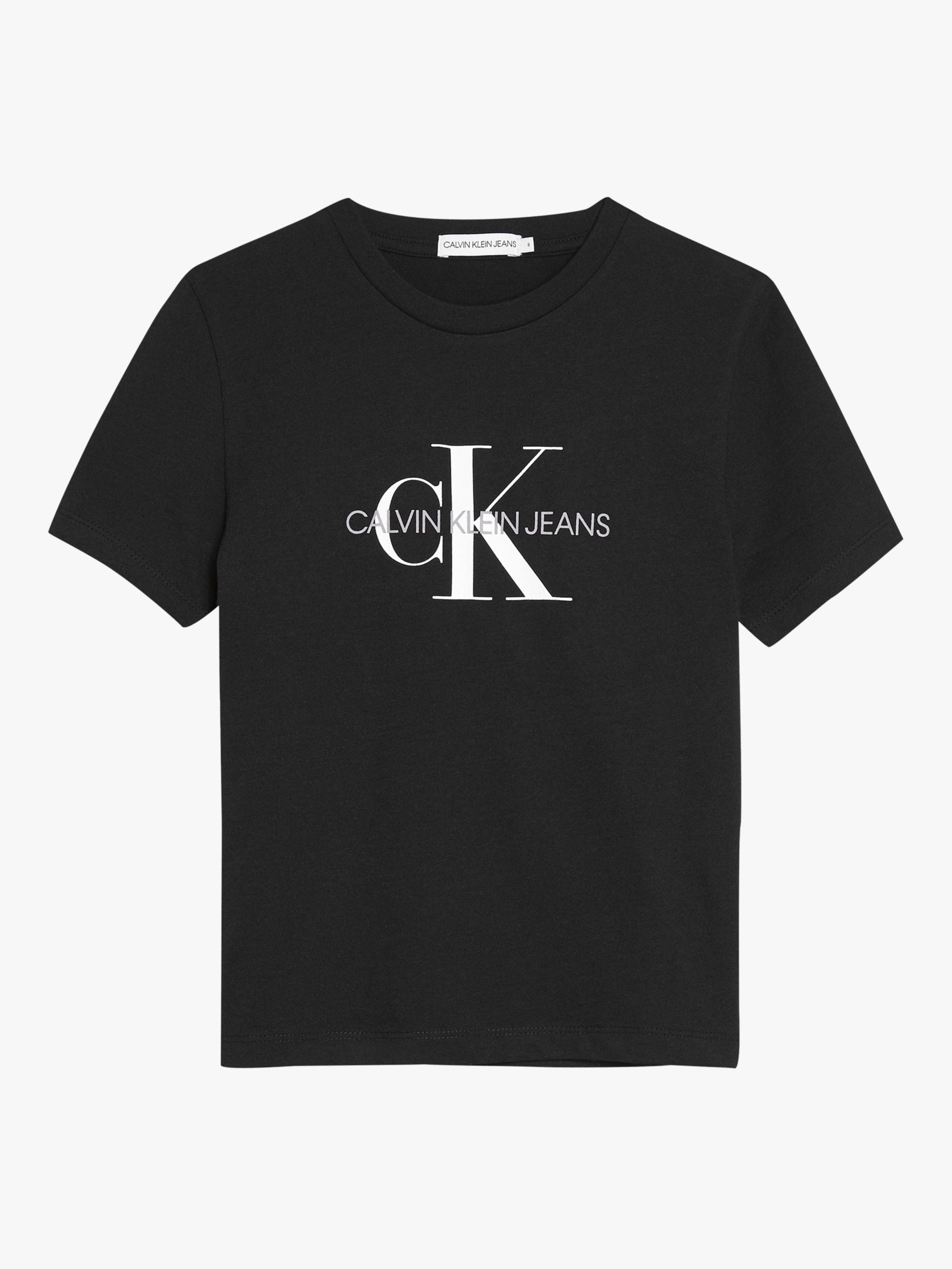 Calvin Klein Kids' Organic Cotton Monogram Logo T-Shirt, CK Black at ...