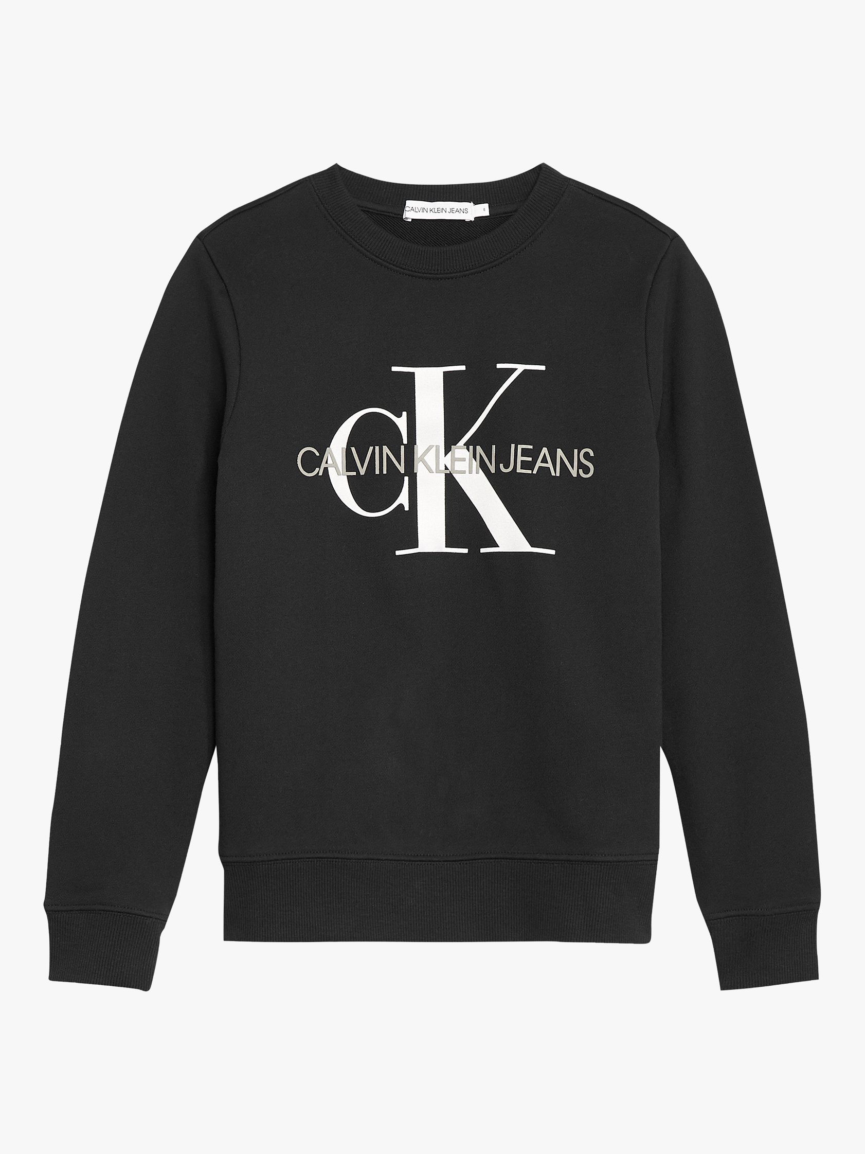 Cornwall zoon mond Calvin Klein Kids' Organic Cotton Monogram Logo Sweatshirt, CK Black at  John Lewis & Partners