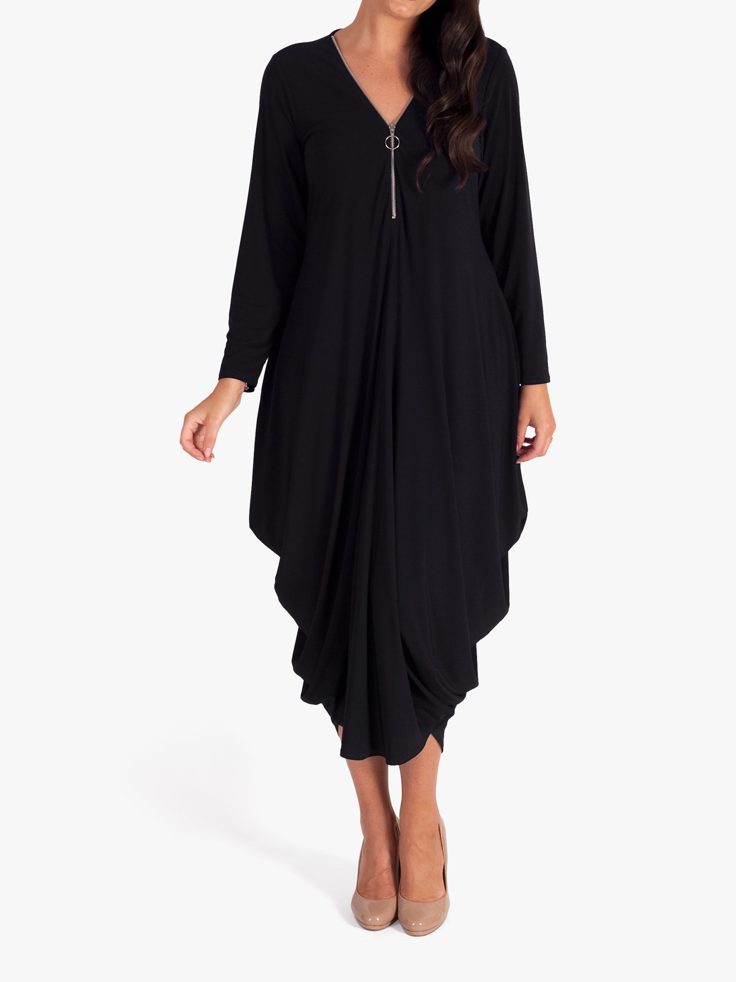 chesca Zip Drape Dress, Black at John Lewis & Partners