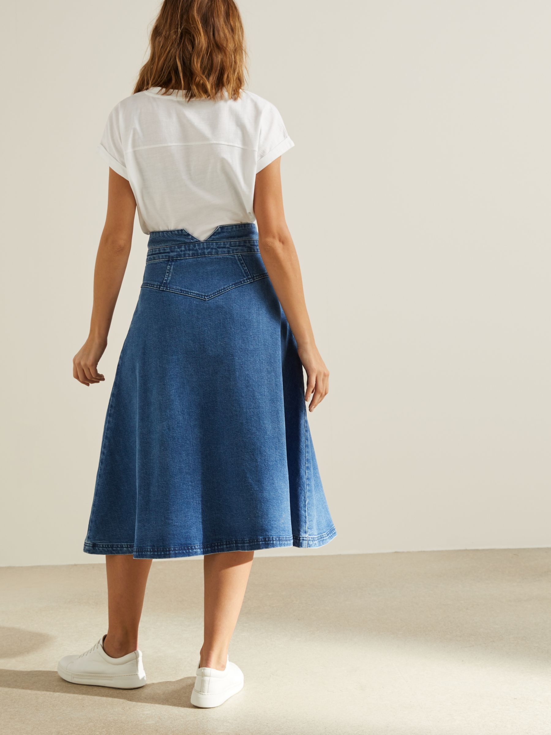 Somerset by Alice Temperley Flared Midi Denim Skirt, Blue