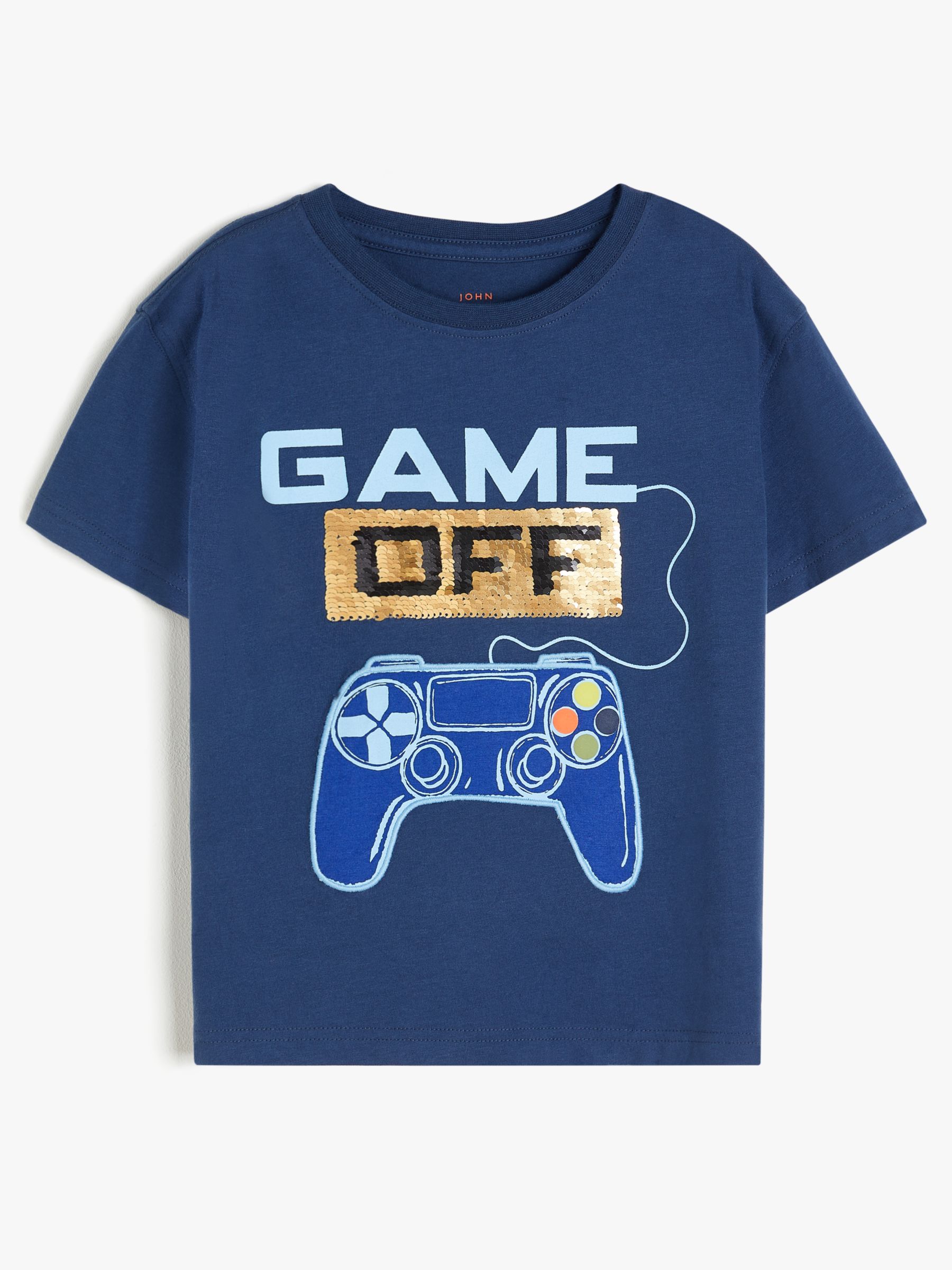 John Lewis & Partners Kids' Gaming Sequin Graphic T-Shirt, Navy