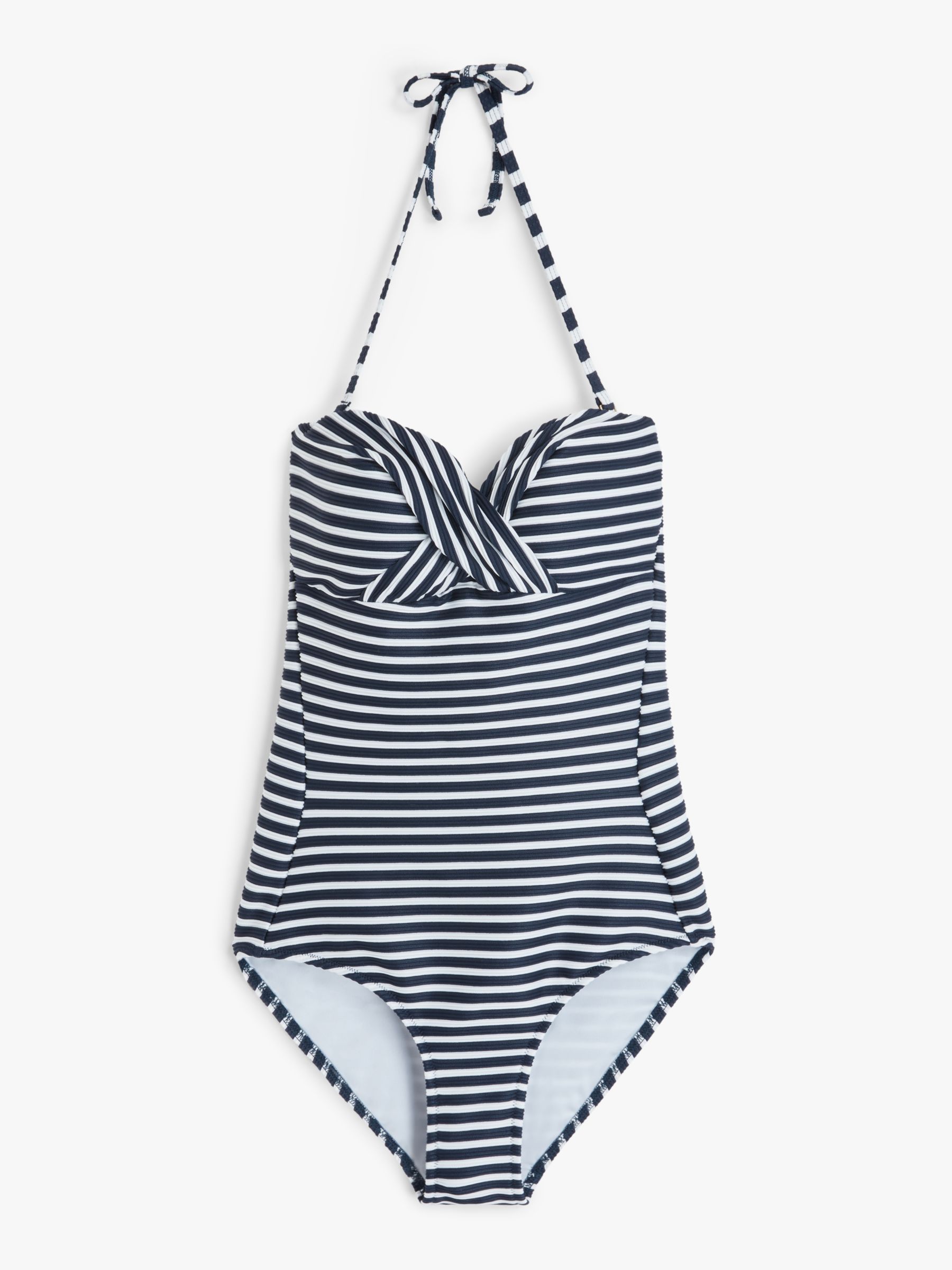 John Lewis & Partners Nirvana Stripe Twist Front Bandeau Swimsuit, Navy/White