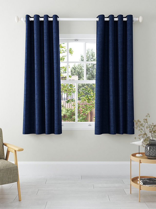 John Lewis Textured Weave Recycled Polyester Pair Blackout Lined Eyelet Curtains, Navy, W117 x Drop 137cm
