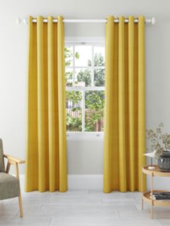 John Lewis Textured Weave Recycled Polyester Pair Blackout/Thermal Lined Eyelet Curtains, Citrine, W117 x Drop 137cm