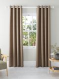 John Lewis Textured Weave Recycled Polyester Pair Blackout/Thermal Lined Eyelet Curtains, Mocha