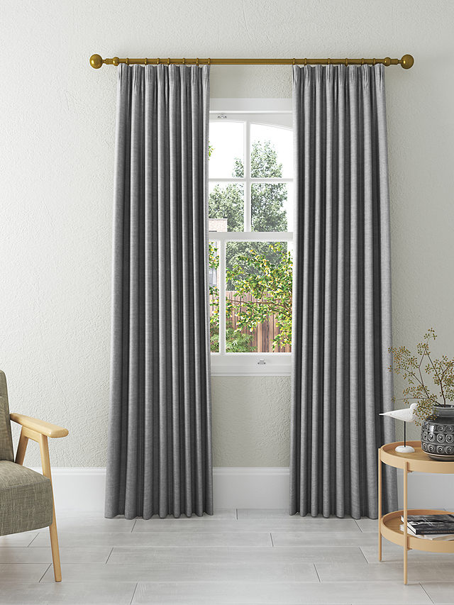 John Lewis Textured Weave Recycled Polyester Pair Blackout/Thermal Lined Pencil Pleat Curtains, Storm, W117 x Drop 137cm