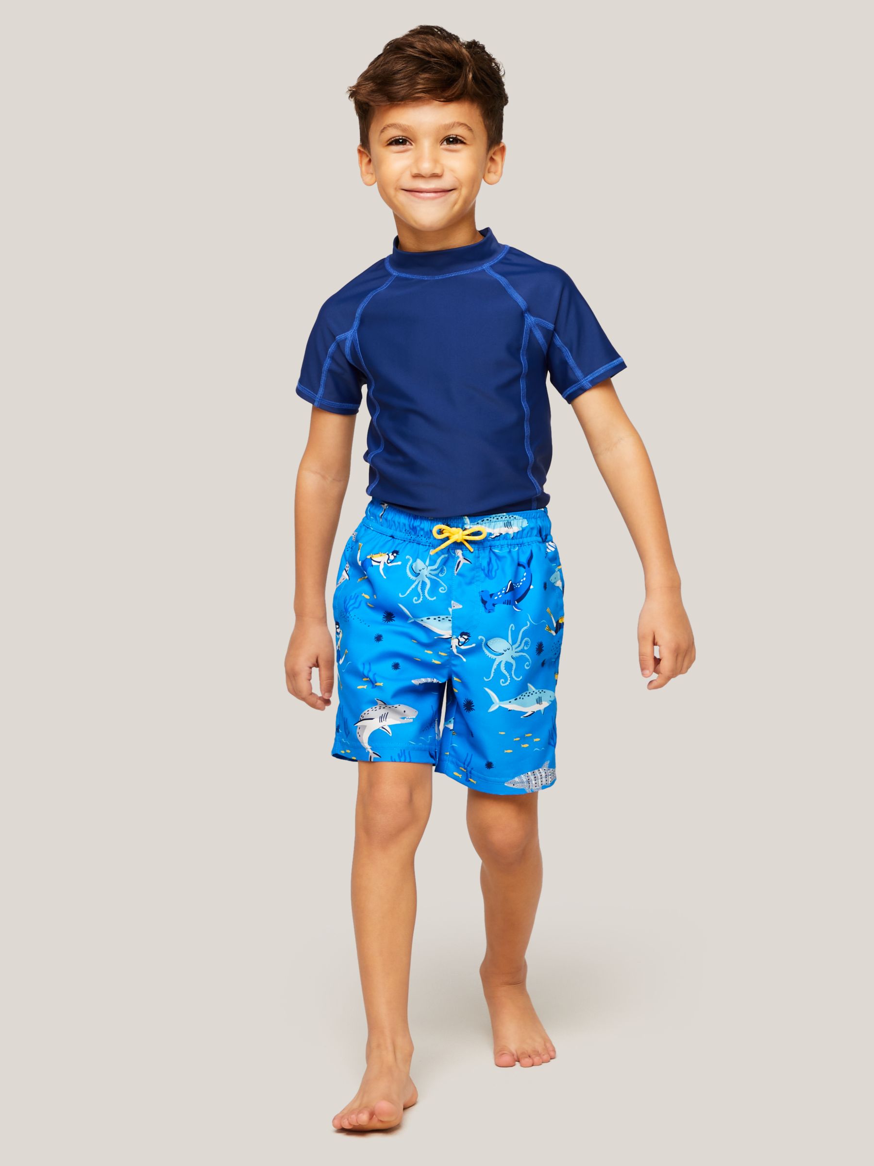 John Lewis & Partners Kids' Shark Recycled Polyester Swim Shorts, Blue