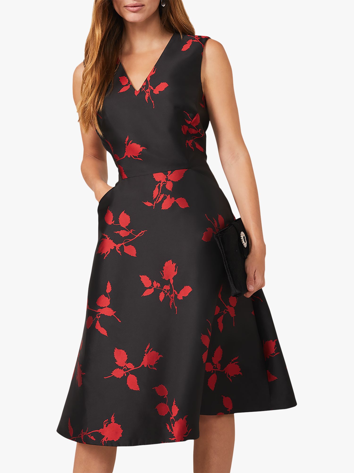 Phase Eight Jordyn Floral Flare Dress, Black/Red
