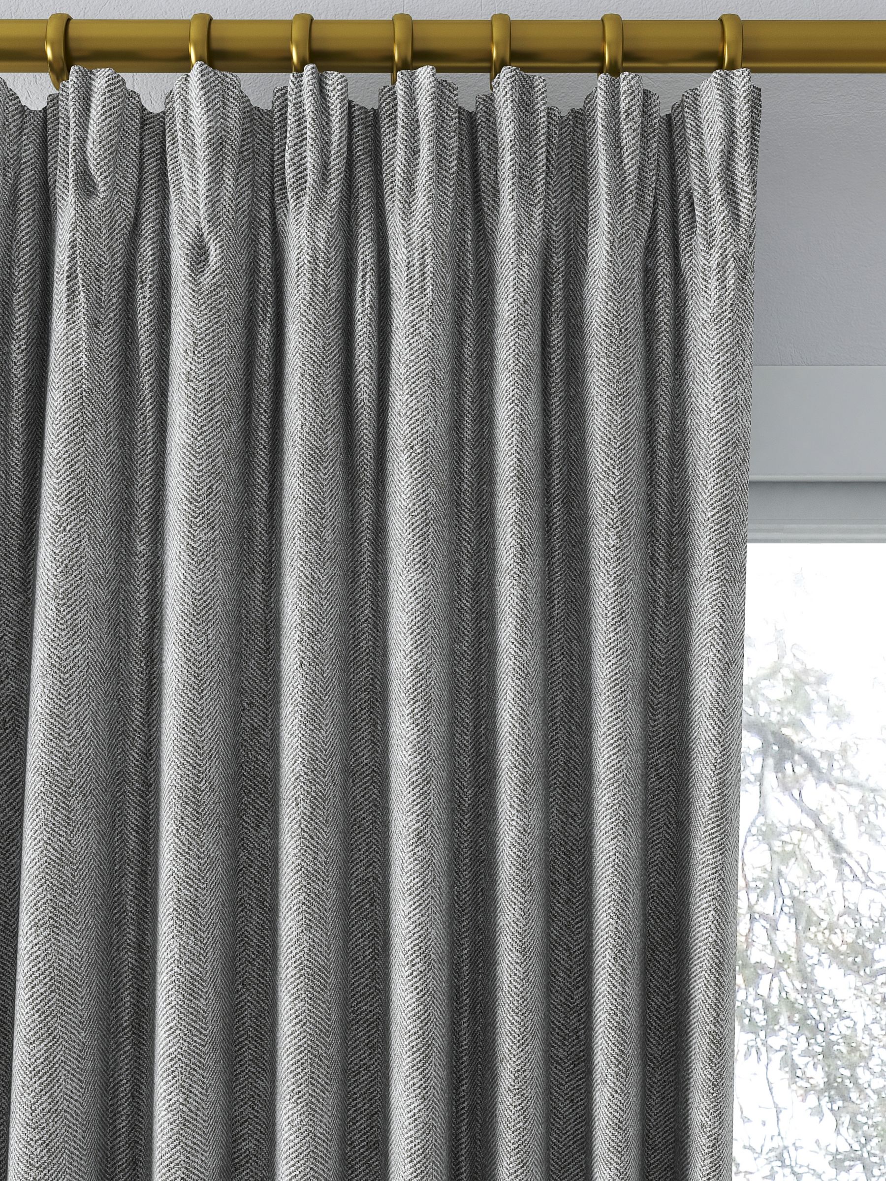 John Lewis Herringbone Pair Lined Pencil Pleat Curtains, Slate, W167 x Drop 182cm