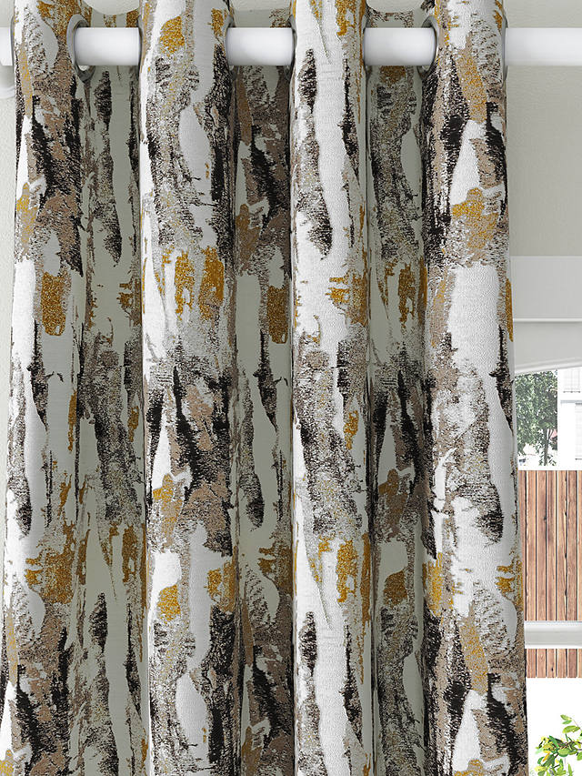 Harlequin Takara Pair Lined Eyelet Curtains, Mustard/Charcoal, W228 x Drop 137cm