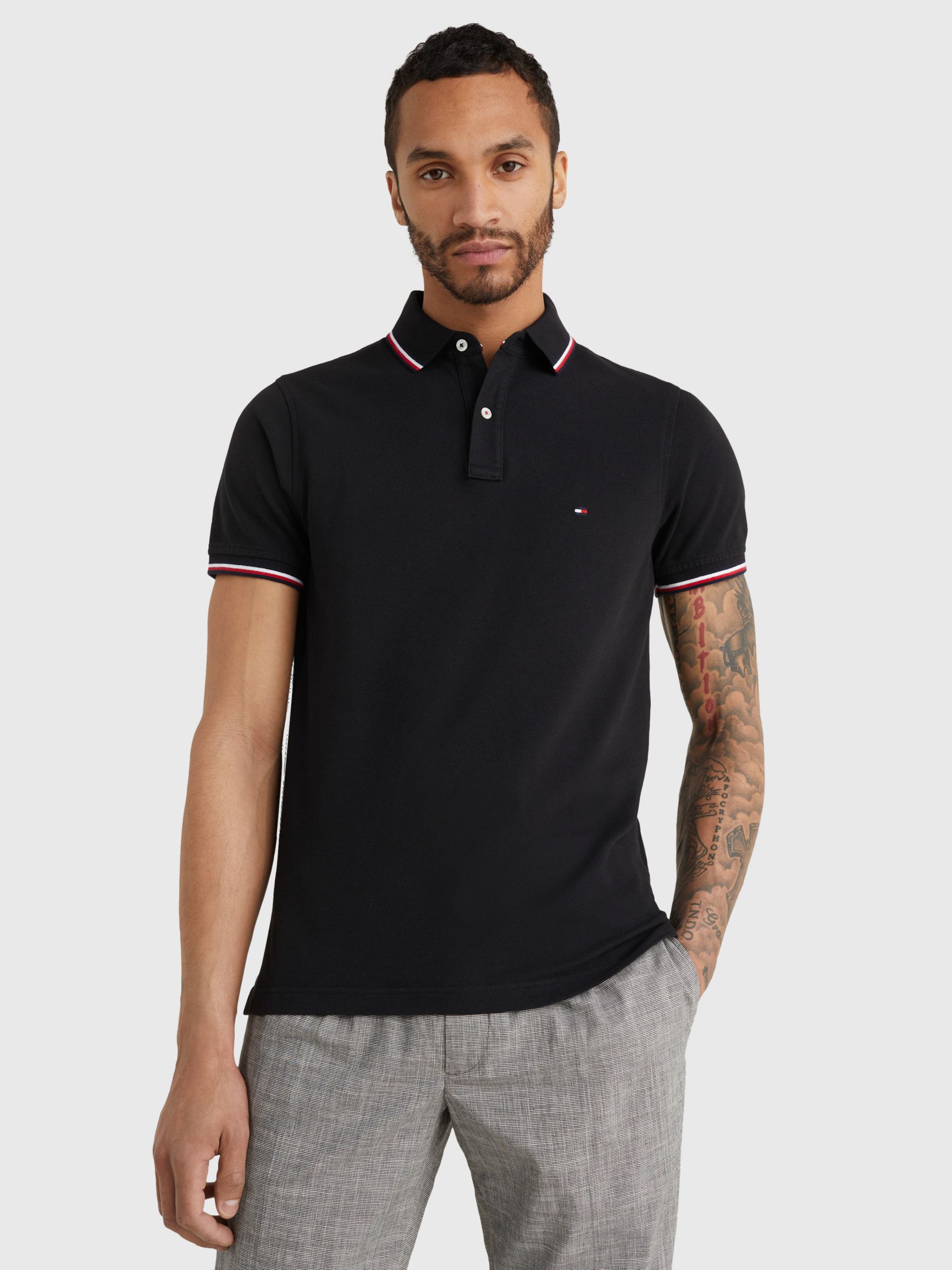 Tommy Hilfiger Tipped Organic Cotton Slim Fit Polo Shirt Black At John Lewis And Partners