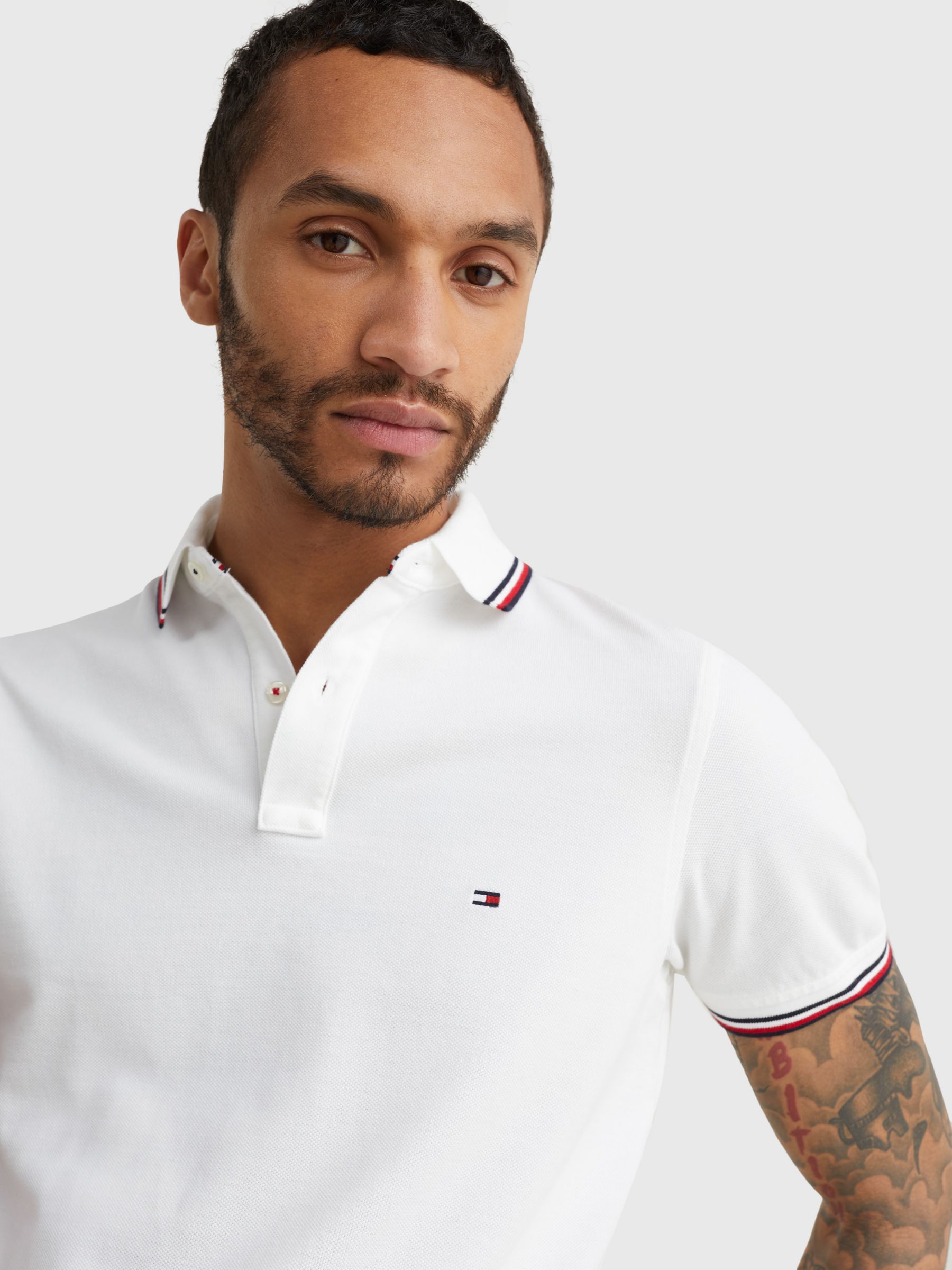 Tommy Hilfiger Tipped Organic Cotton Slim Fit Polo Shirt White At John