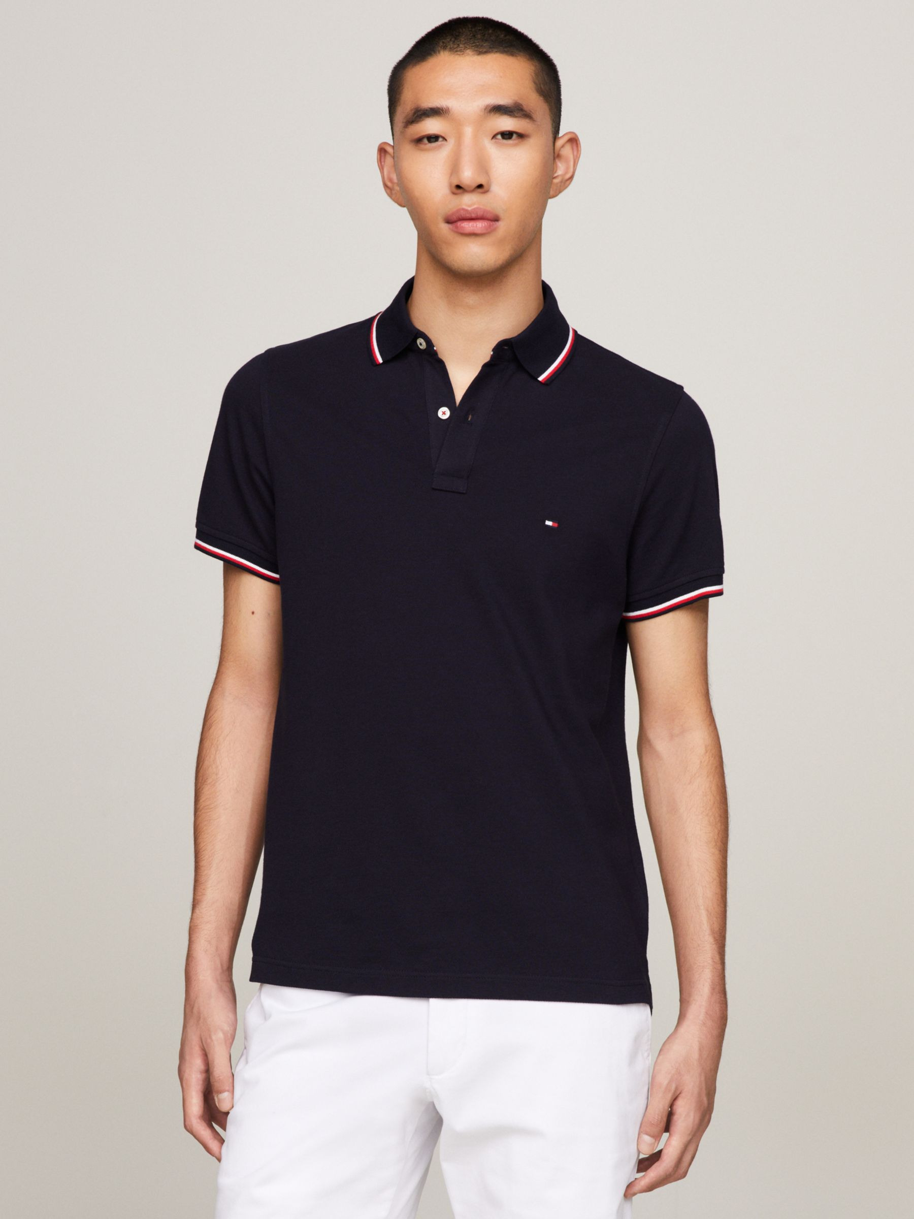 Tommy Hilfiger Tipped Organic Slim Partners & Shirt, Sky Desert John Lewis at Cotton Polo Fit