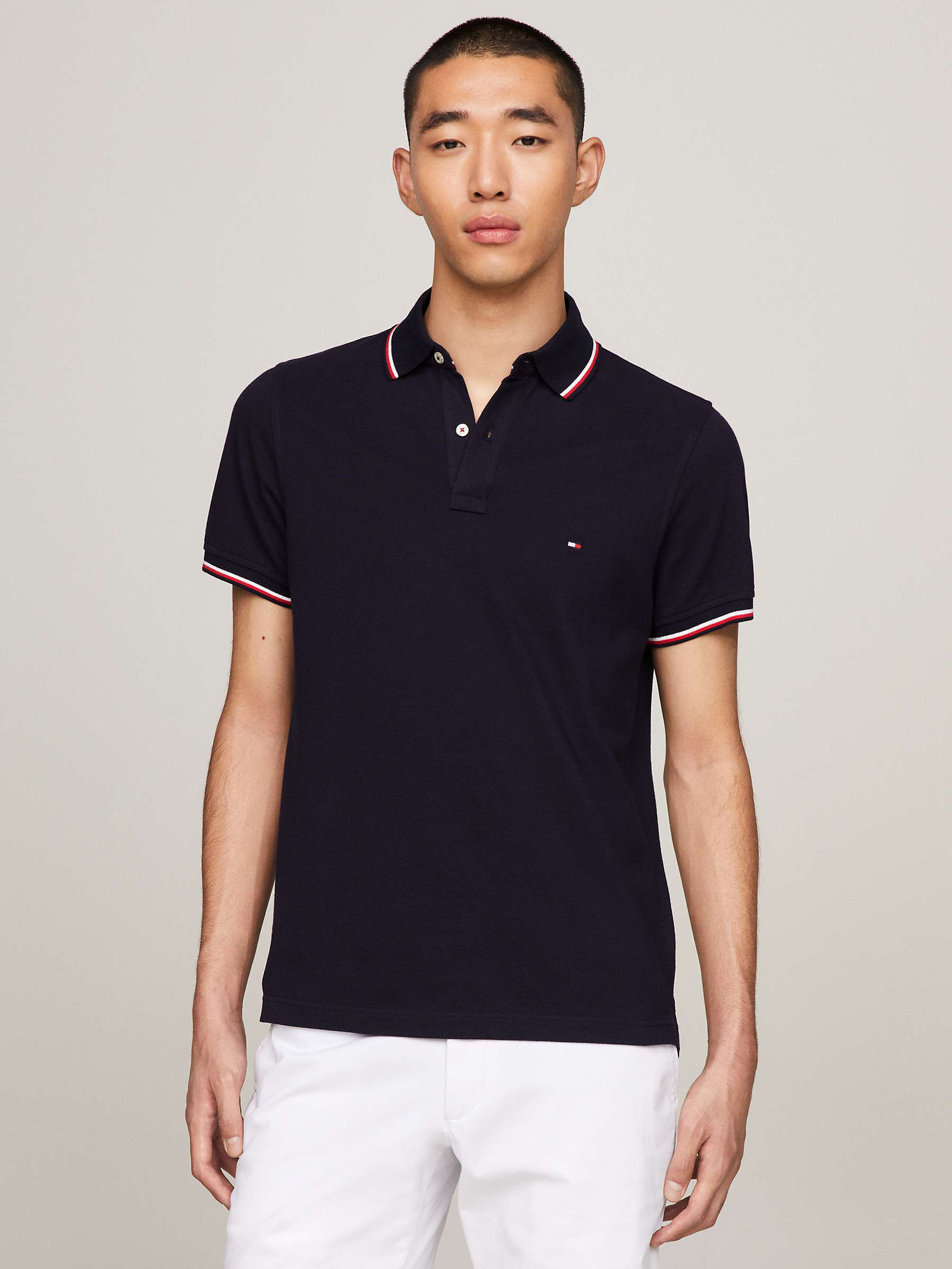Tommy Hilfiger Tipped Organic Cotton Slim Fit Polo Shirt, Desert Sky at ...