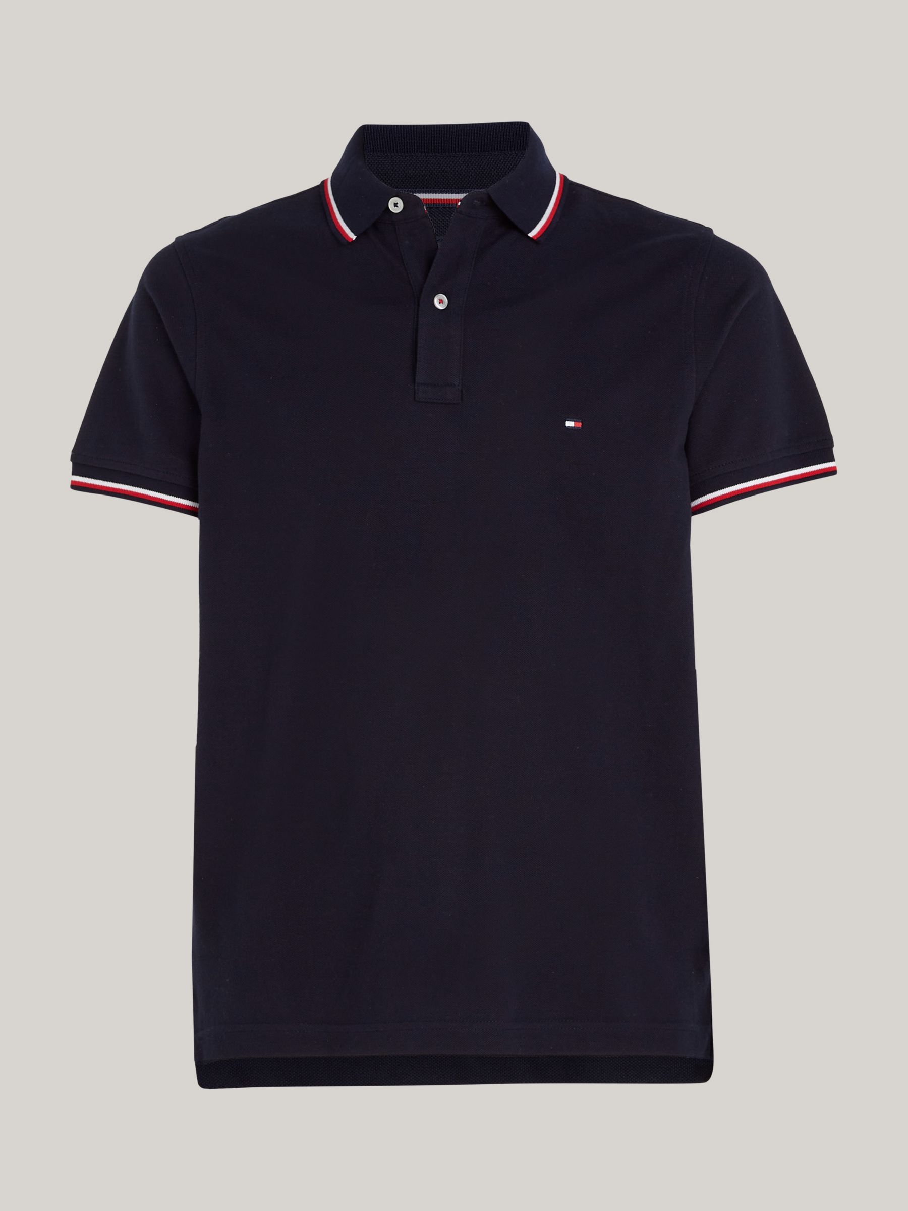 Tommy Hilfiger Tipped Organic Cotton Slim Fit Polo Shirt Desert Sky At John Lewis And Partners