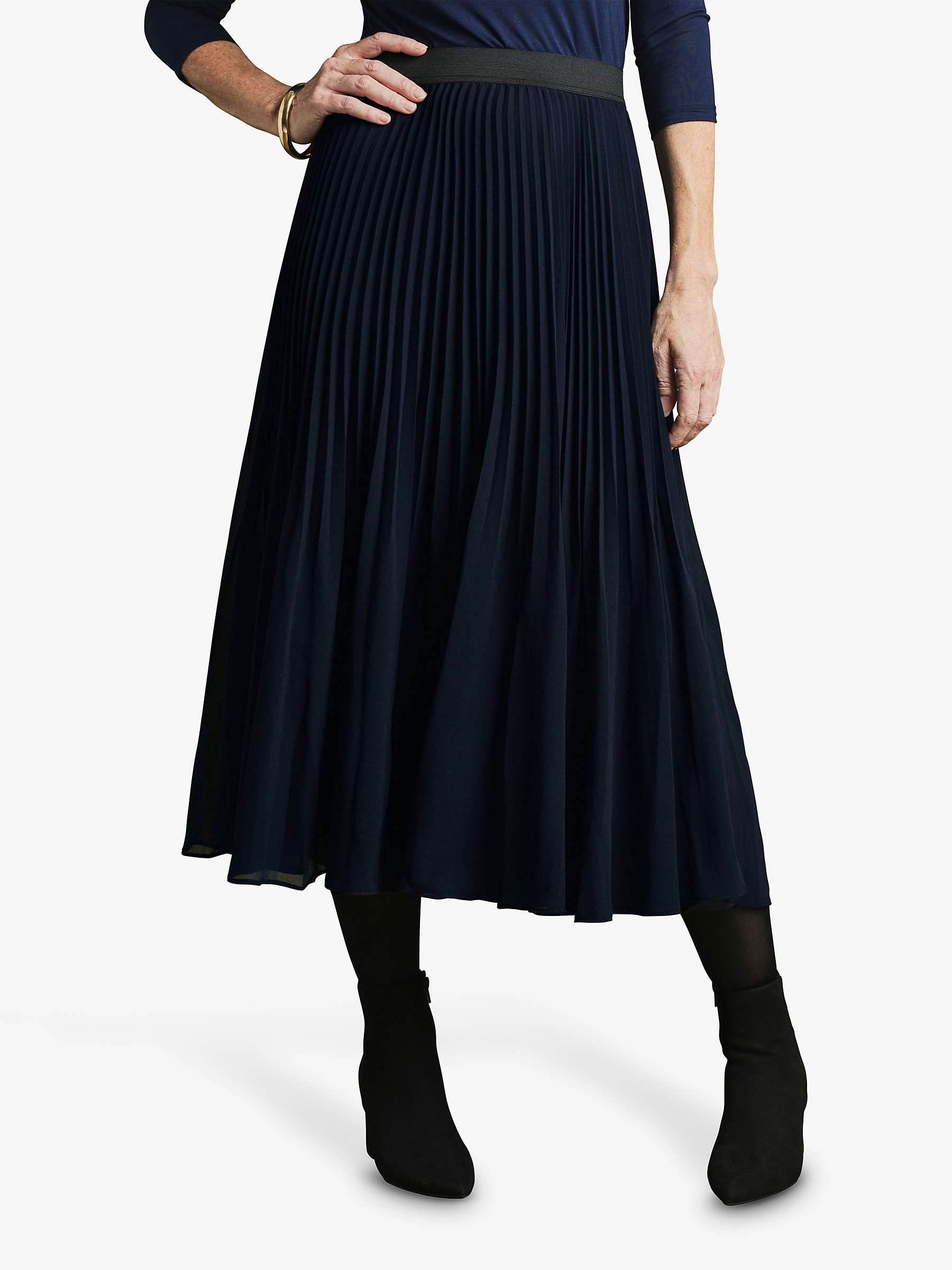 Pure Collection Pleated Midi Skirt, Navy at John Lewis & Partners
